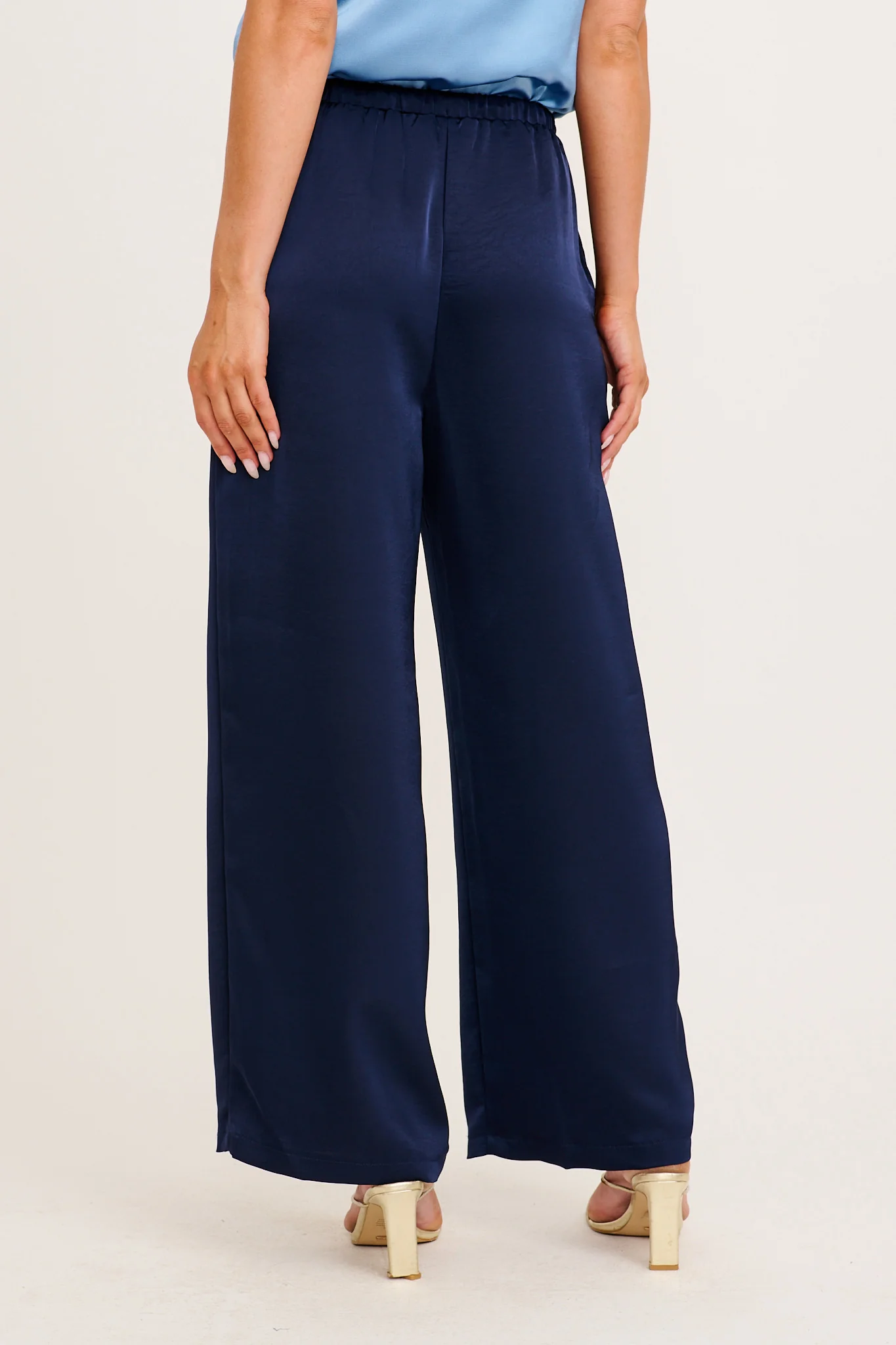 Stina Pant in Navy Satin - Image 3