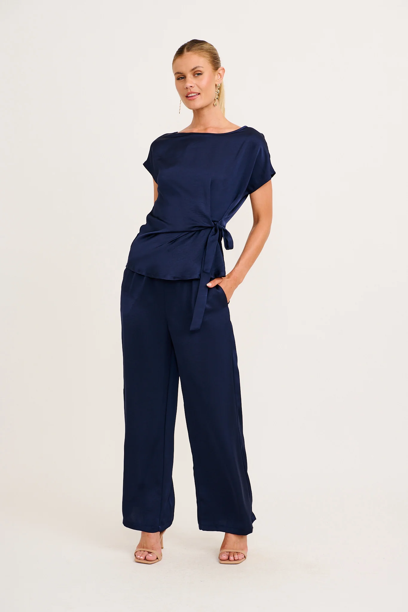 Stina Pant in Navy Satin - Image 5