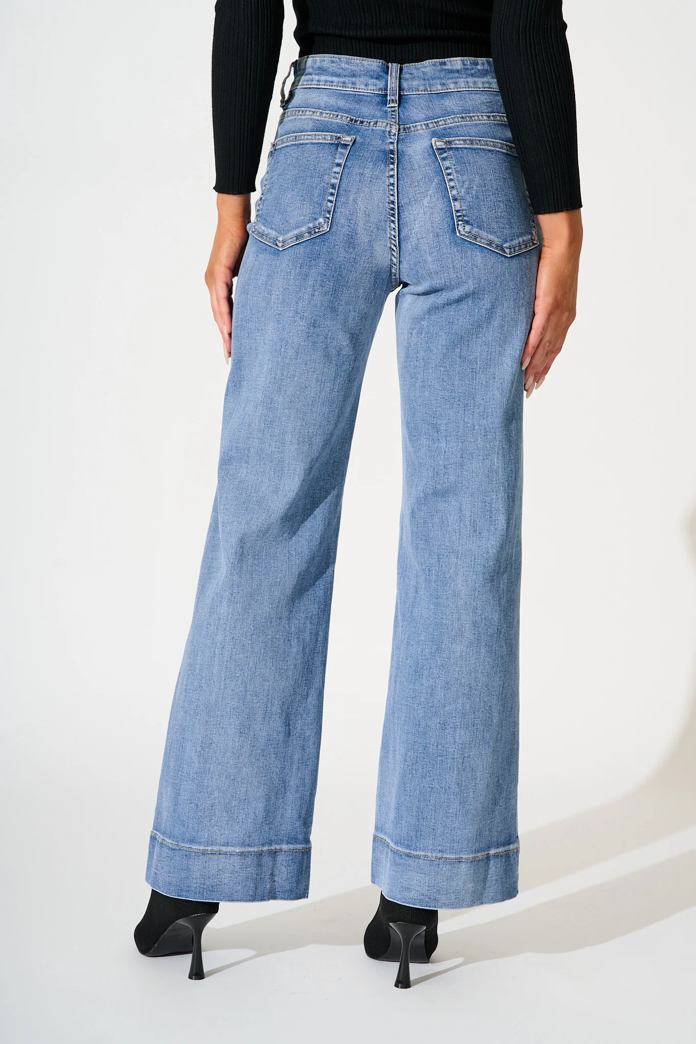 Studio Mid Rise Straight Leg Jean in Blue Denim - Image 3