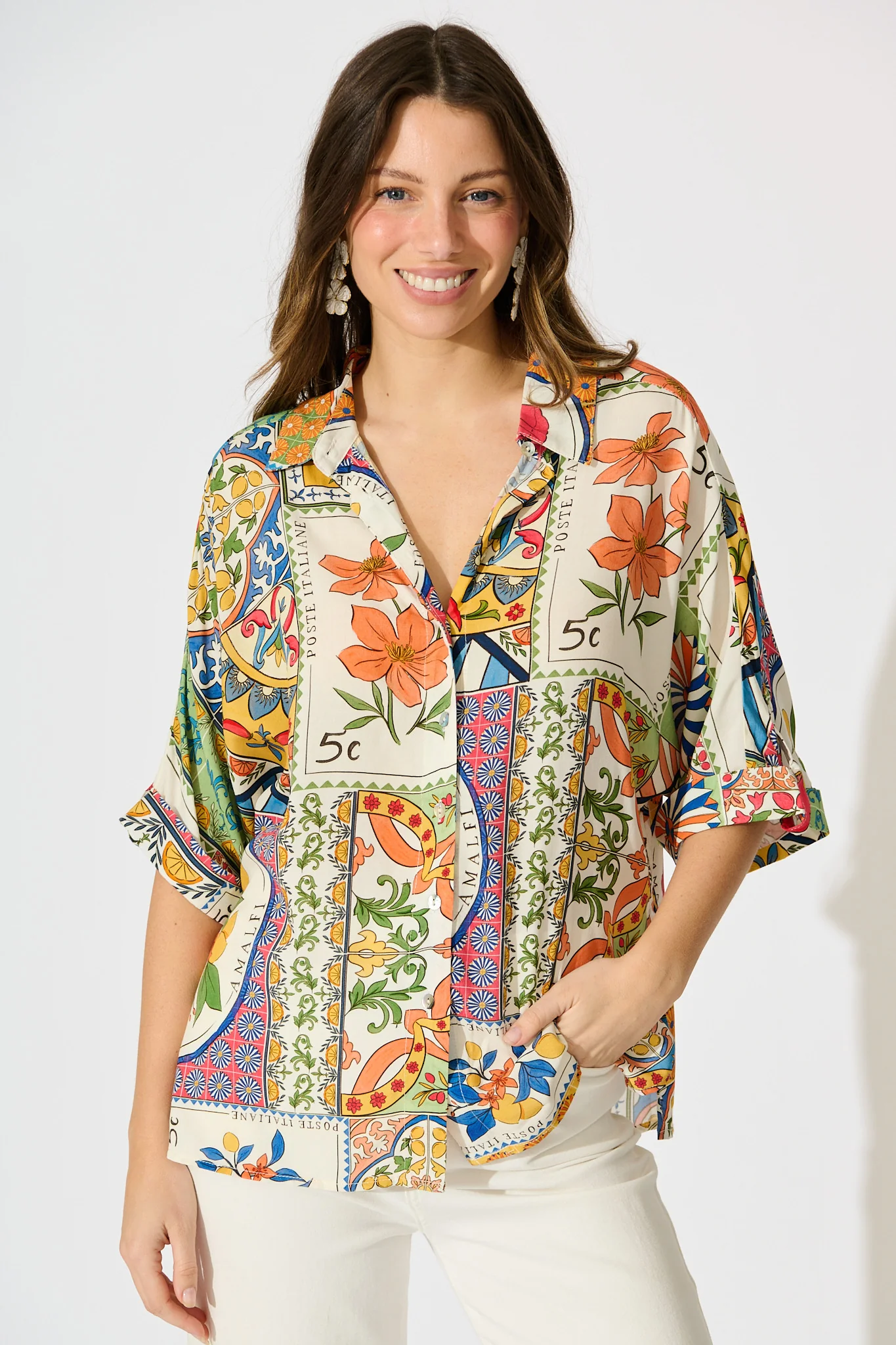 Sundial Shirt in Multi Tile Print - Image 4