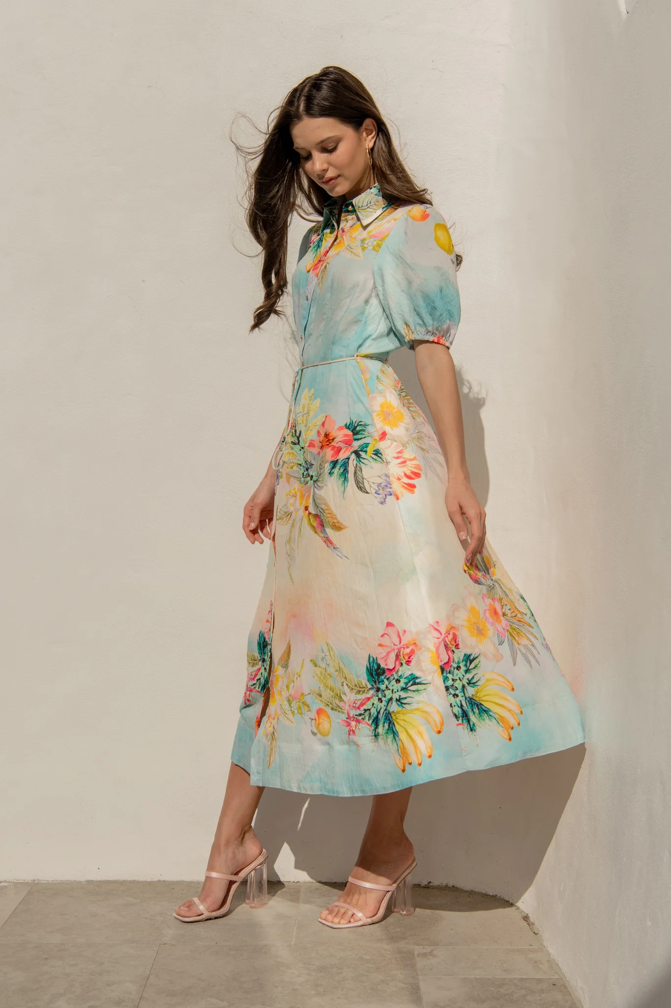 Sundrop Midi Shirt Dress in Multi Tropical Floral Print - Image 5