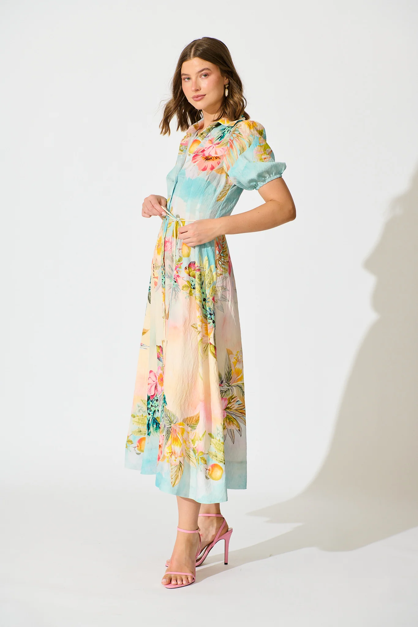Sundrop Midi Shirt Dress in Multi Tropical Floral Print - Image 7