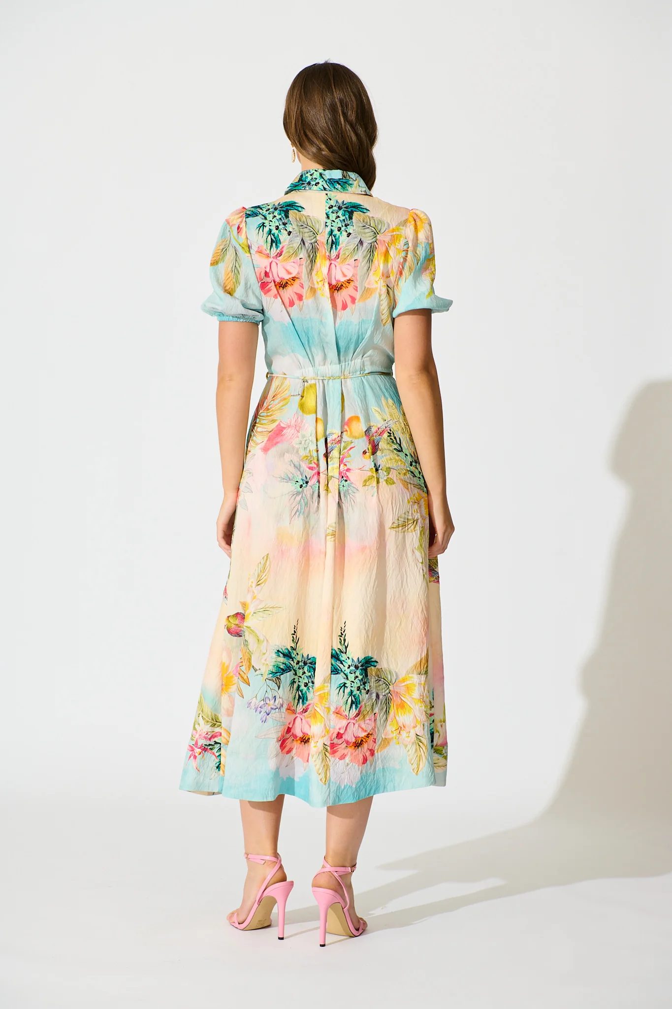 Sundrop Midi Shirt Dress in Multi Tropical Floral Print - Image 8