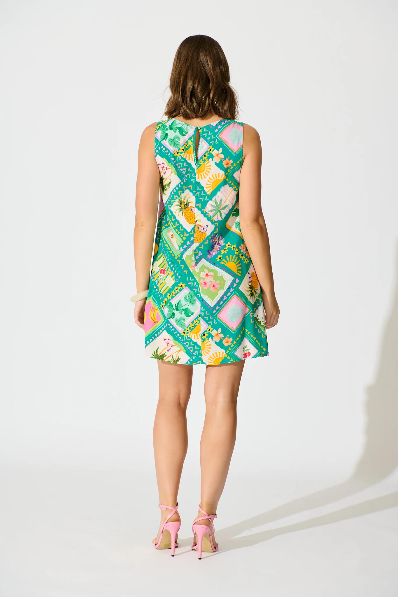 Sunlit Dress in Green with Multi Tile Print - Image 8