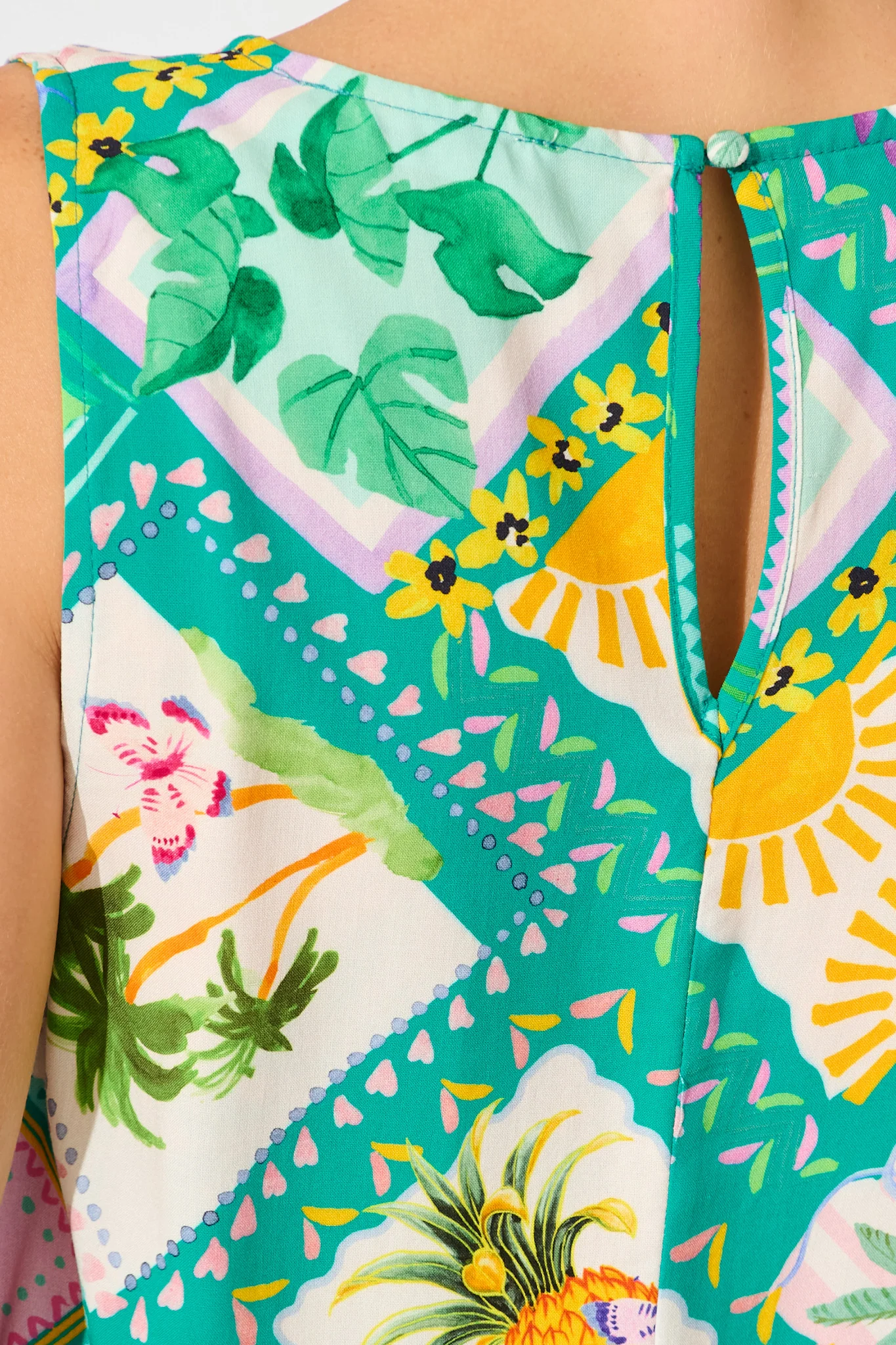 Sunlit Dress in Green with Multi Tile Print - Image 9