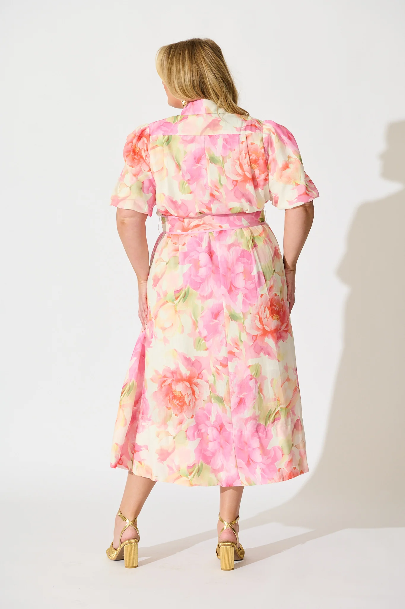 Sunset Bouquet Maxi Shirt Dress in Pink Multi Floral Linen Blend - Image 9