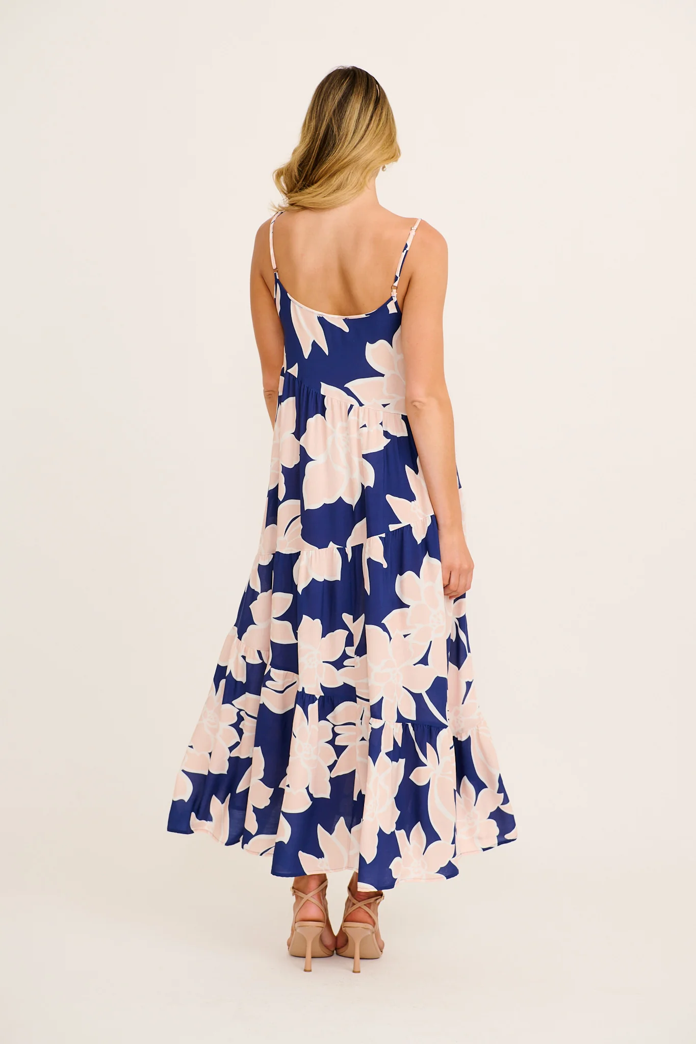 Sunset Rose Maxi Sundress in Navy with Pink Floral - Image 4