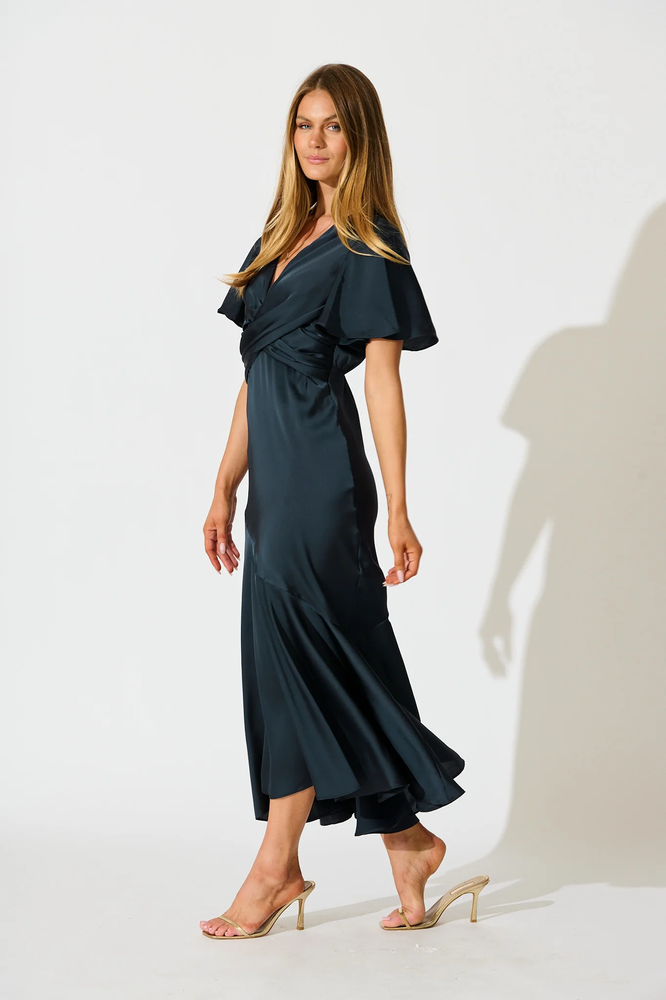 Sunset Serenade Maxi Dress in Navy Satin - Image 3