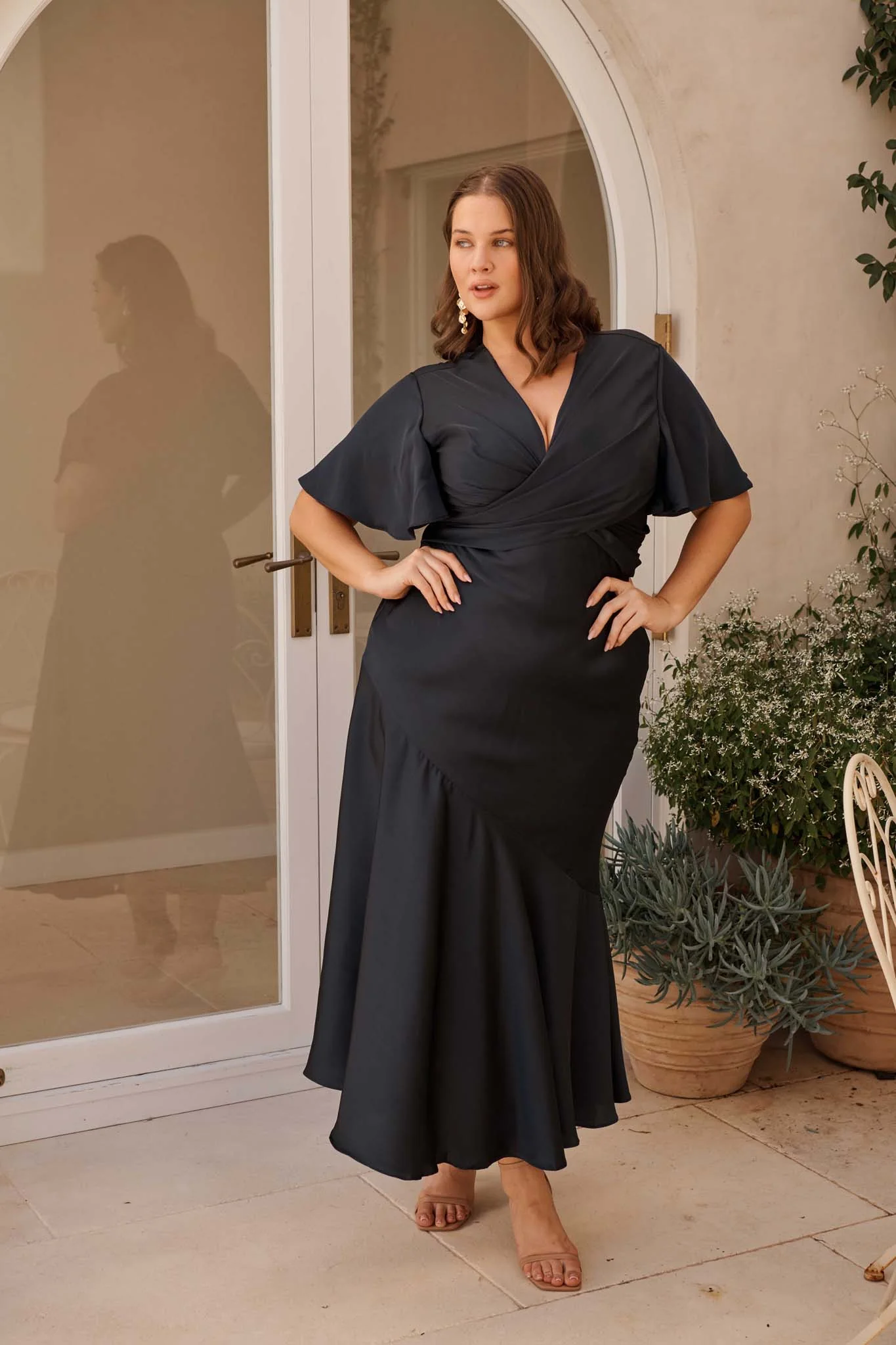 Sunset Serenade Maxi Dress in Navy Satin - Image 7