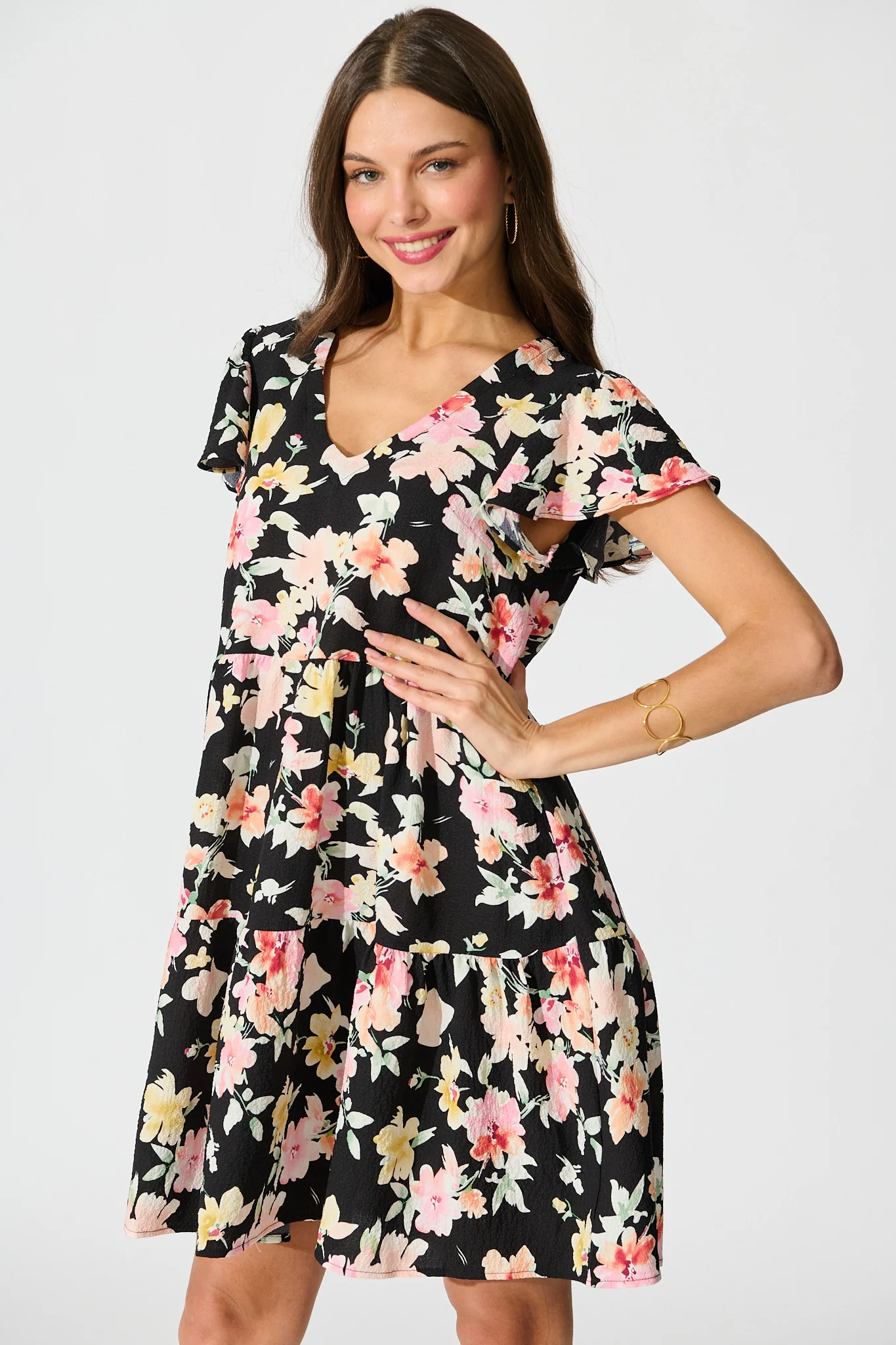 Tahiti Smock Dress In Black Multi Floral - Image 2