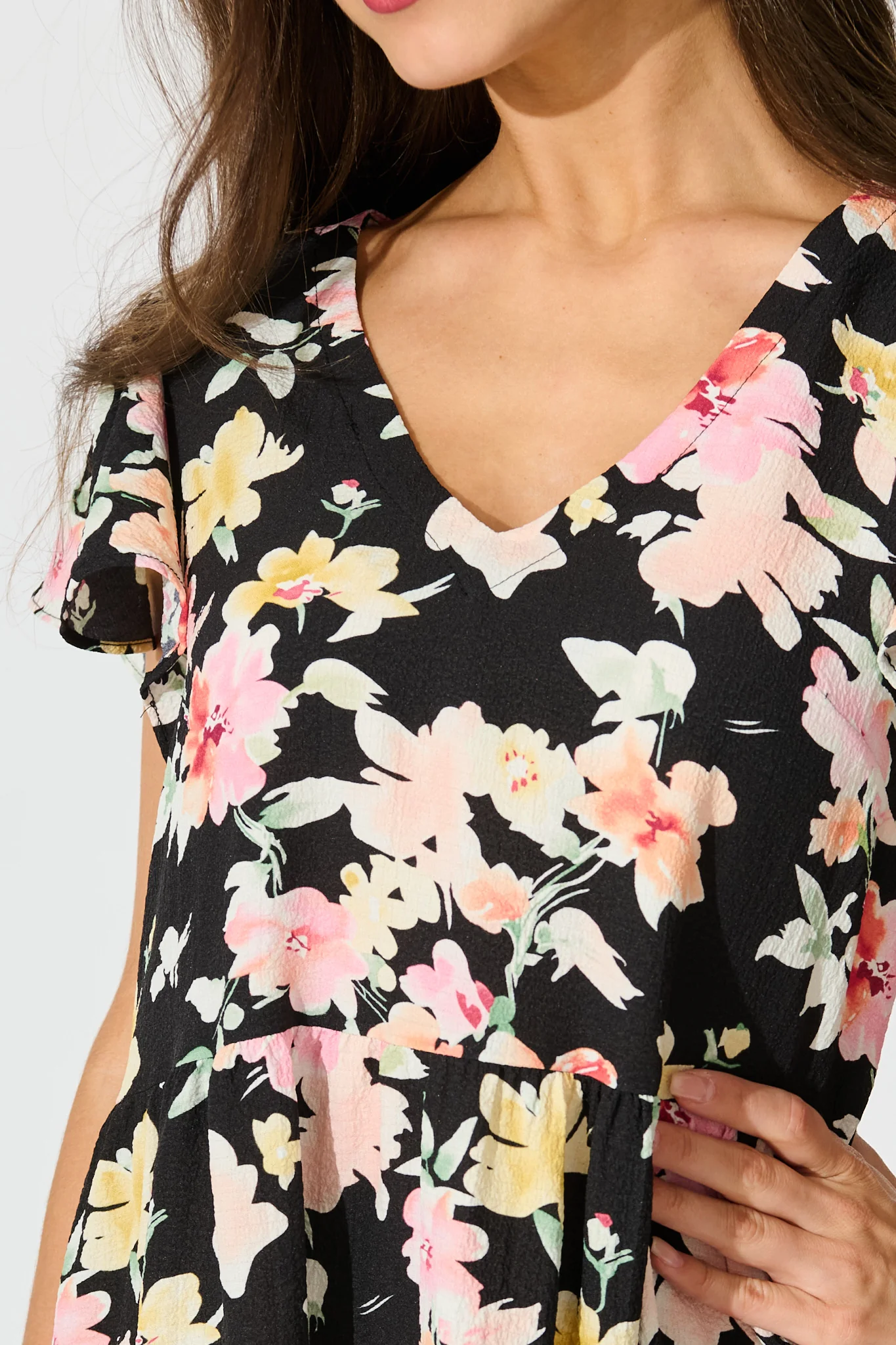 Tahiti Smock Dress In Black Multi Floral - Image 5