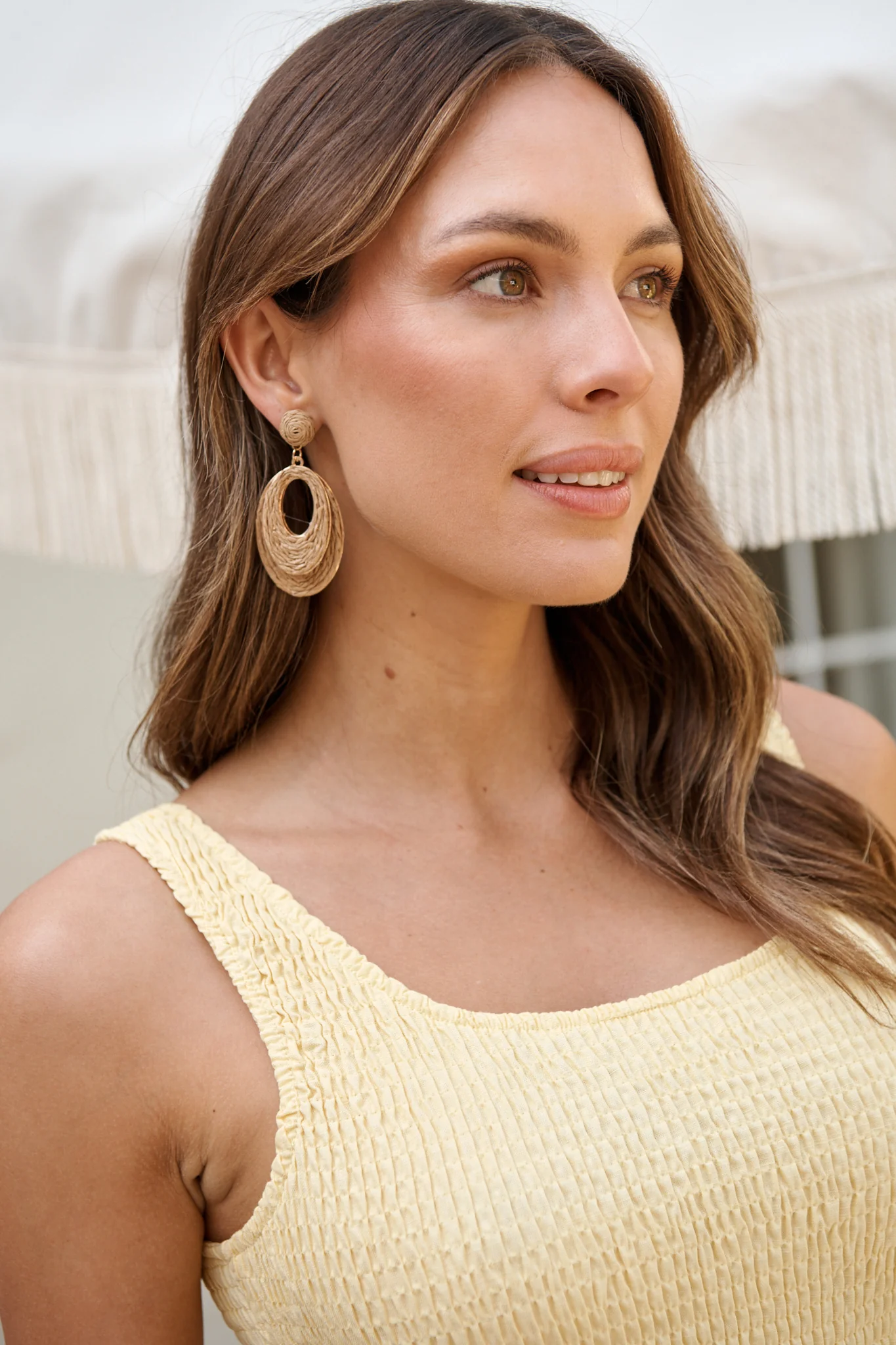 Tahlia Drop Earrings in Natural Raffia - Image 3