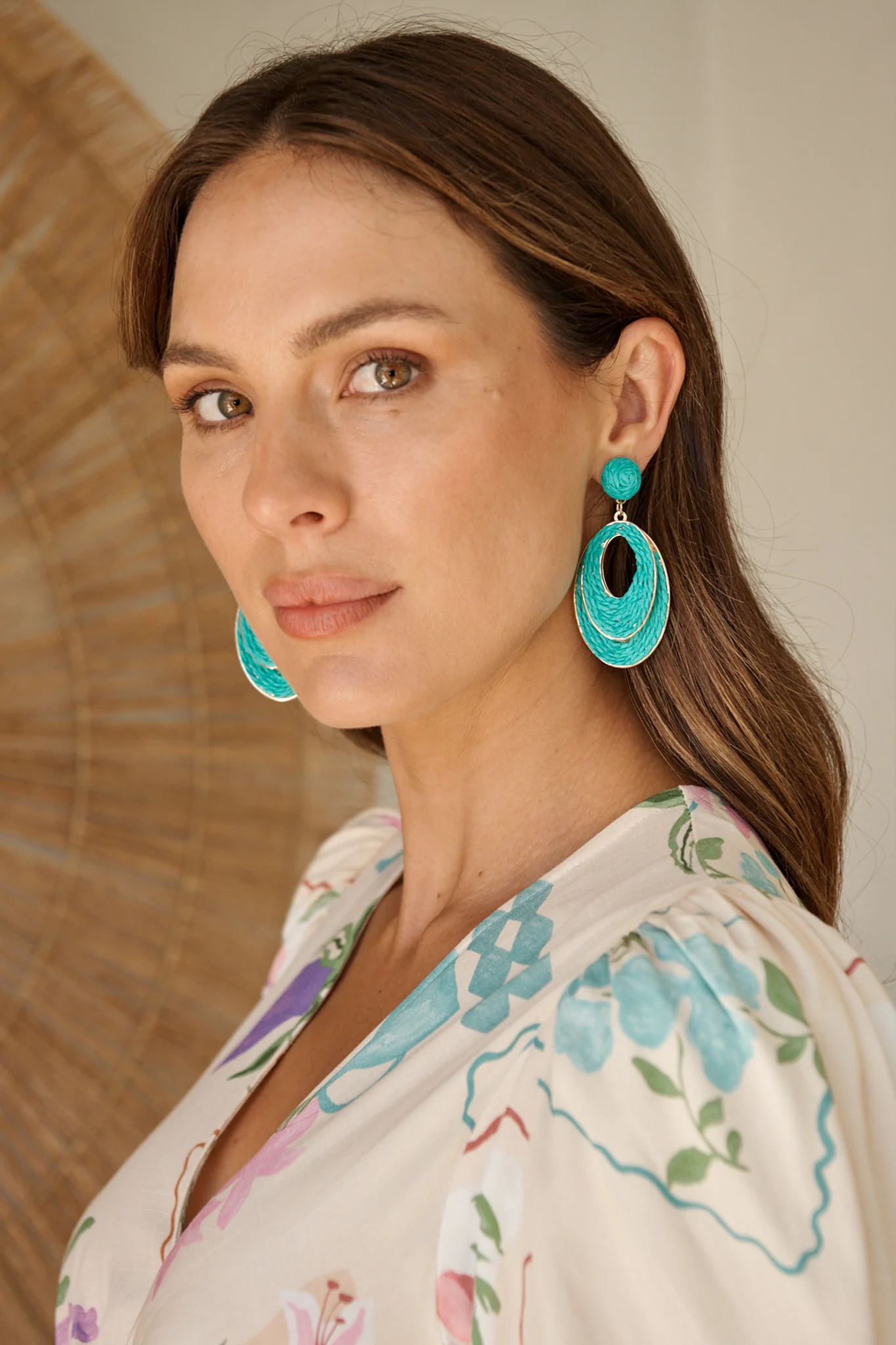 Tahlia Drop Earrings in Turquoise Raffia - Image 2