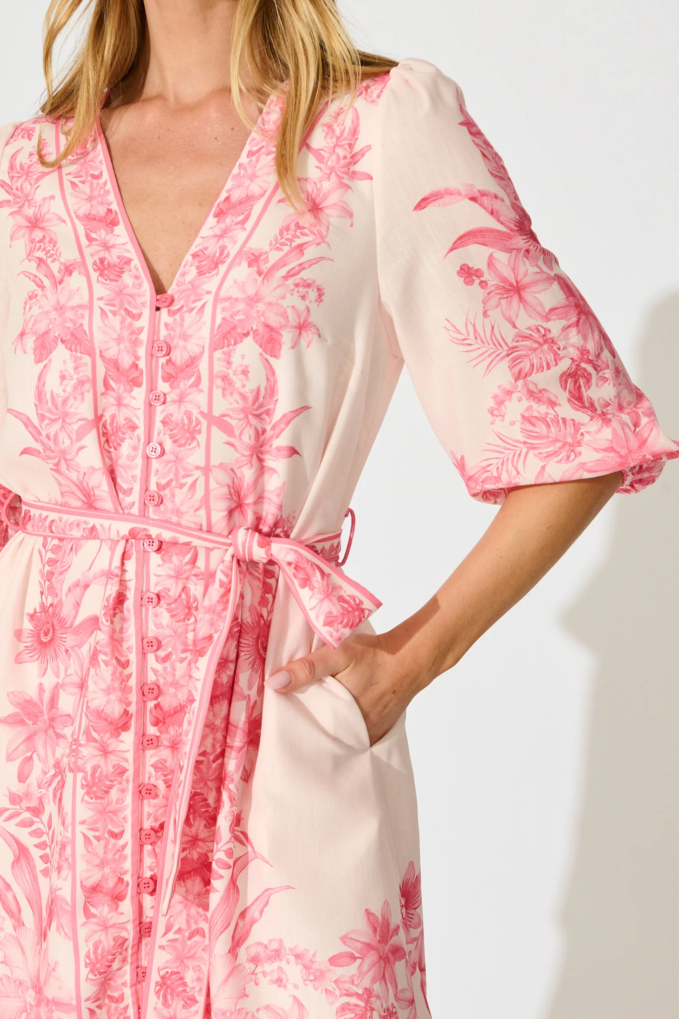 Talara Dress in Pink Floral Linen Blend - Image 5