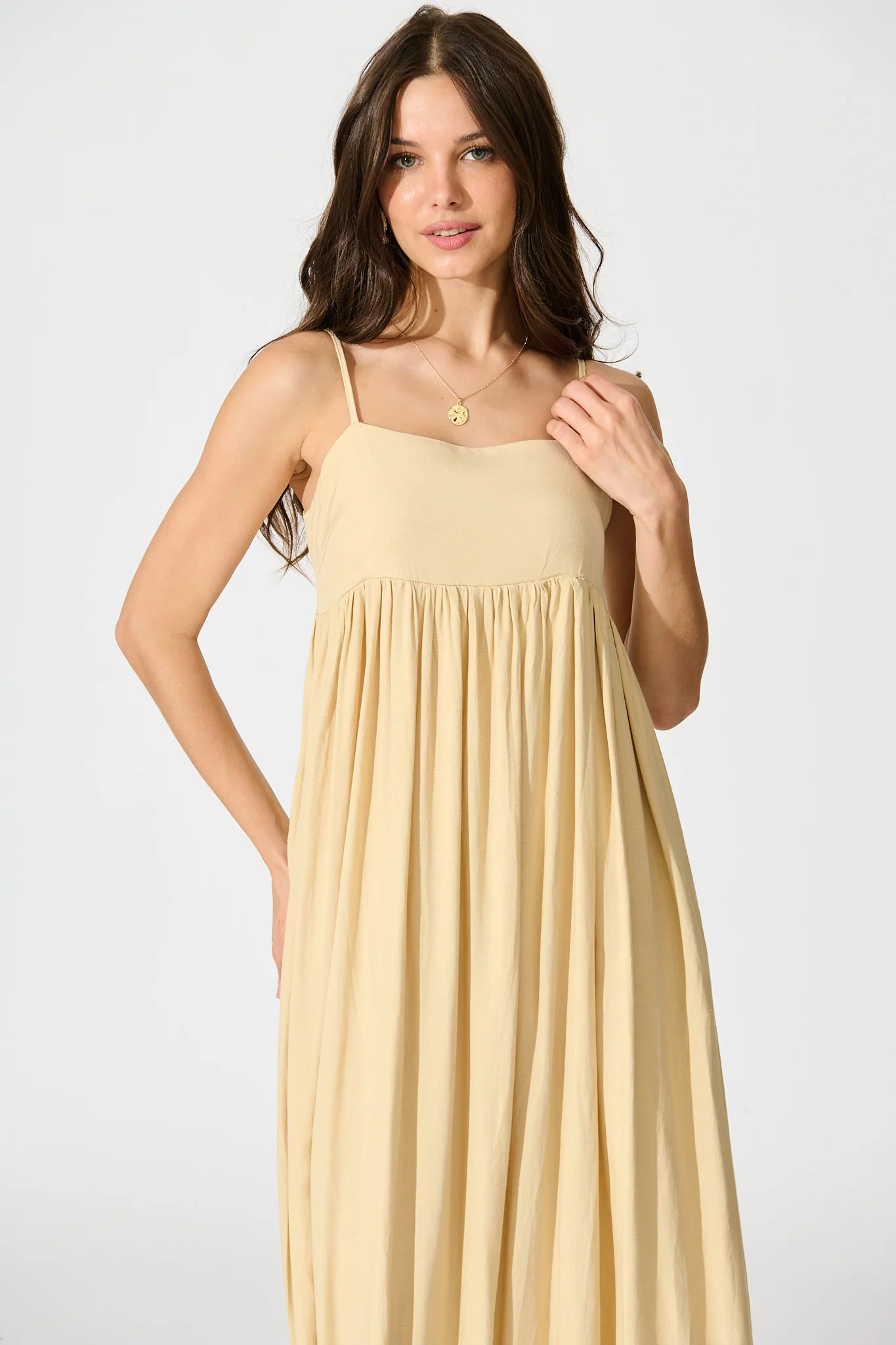 Talowe Maxi Sundress in Beige Linen Blend - Image 2