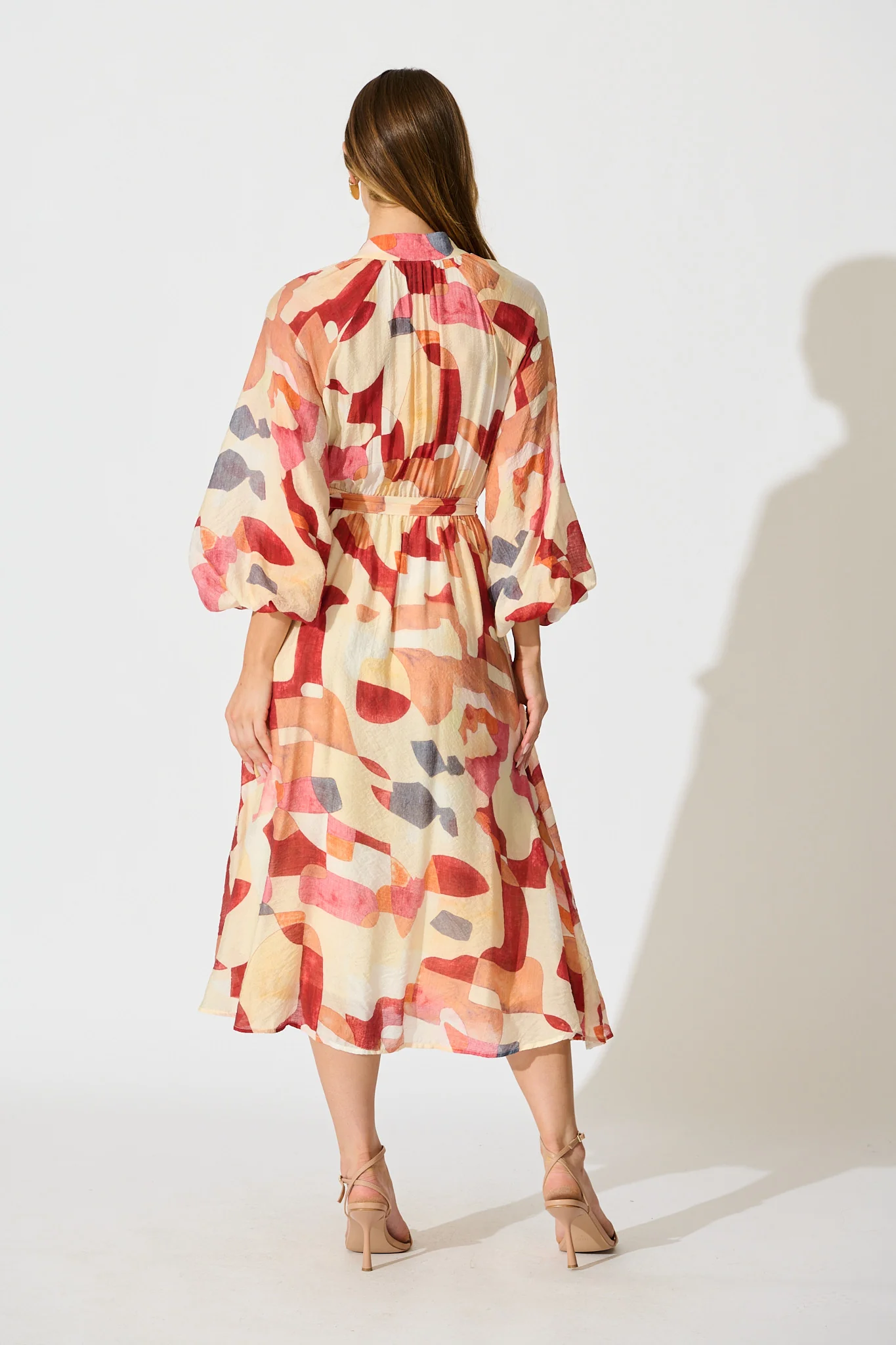 Tamia Midi Dress in Red with Multi Print - Image 4