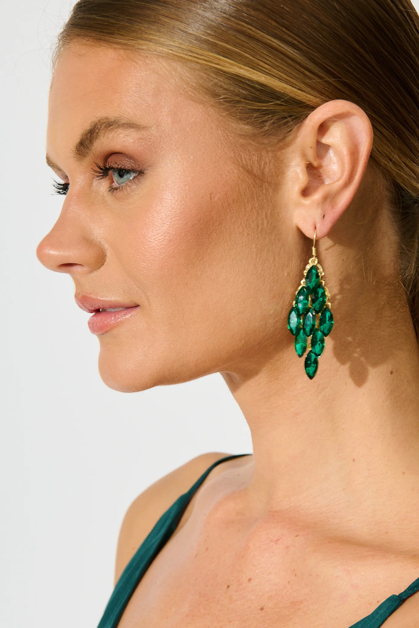 Tanya Drop Earrings in Gold with Emerald Stones - Image 3