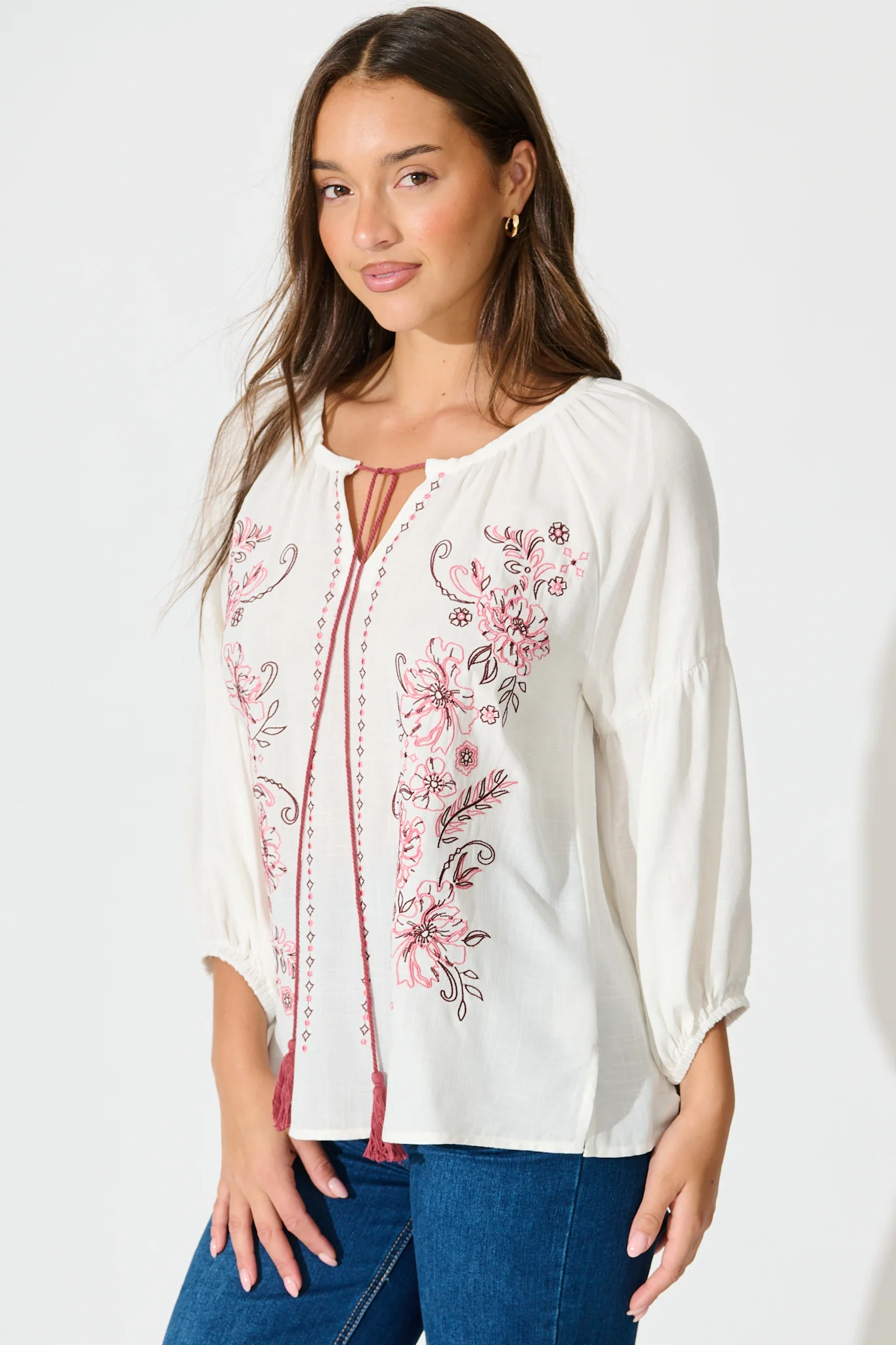 Tasha Top in White with Floral Embroidery - Image 2