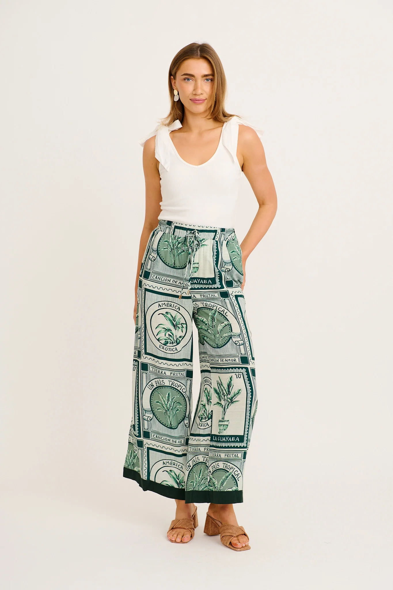 Taylor Wide Leg Pant in Green Tile Print - Image 4
