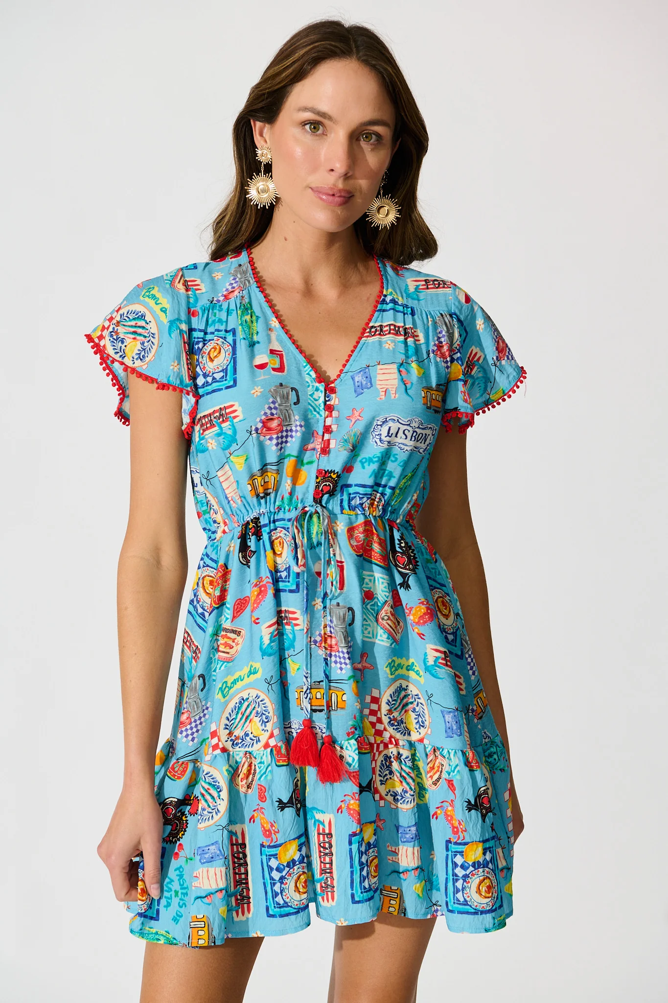 Tenaya Dress in Blue Multi Conversational Print - Image 2