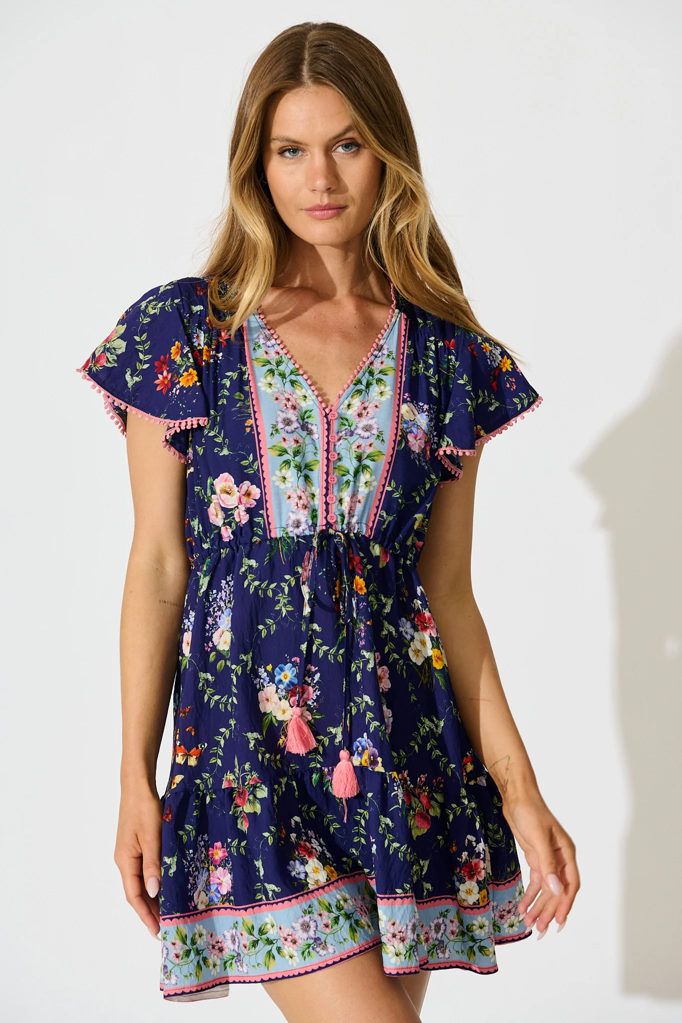 Tenaya Dress in Navy with Multi Floral Boho Print - Image 2