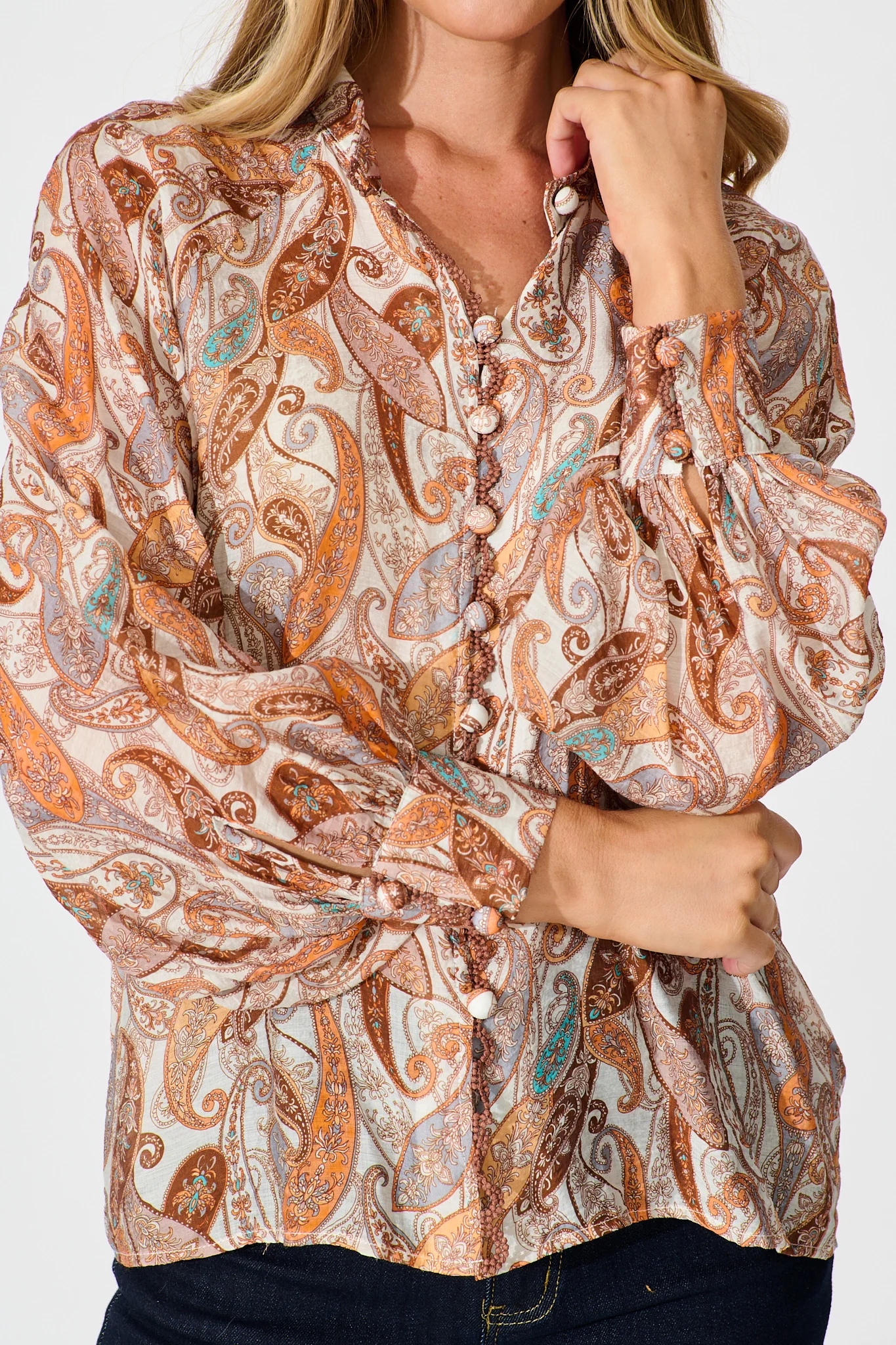 Teyana Shirt in Rust with Multi Print - Image 5