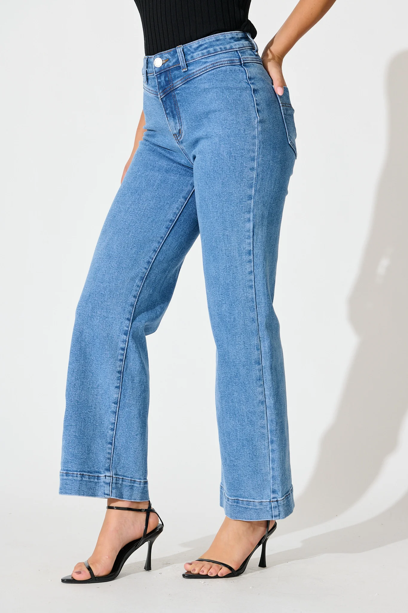Tied Up High Rise Wide Leg Jean in Mid Blue Denim - Image 2