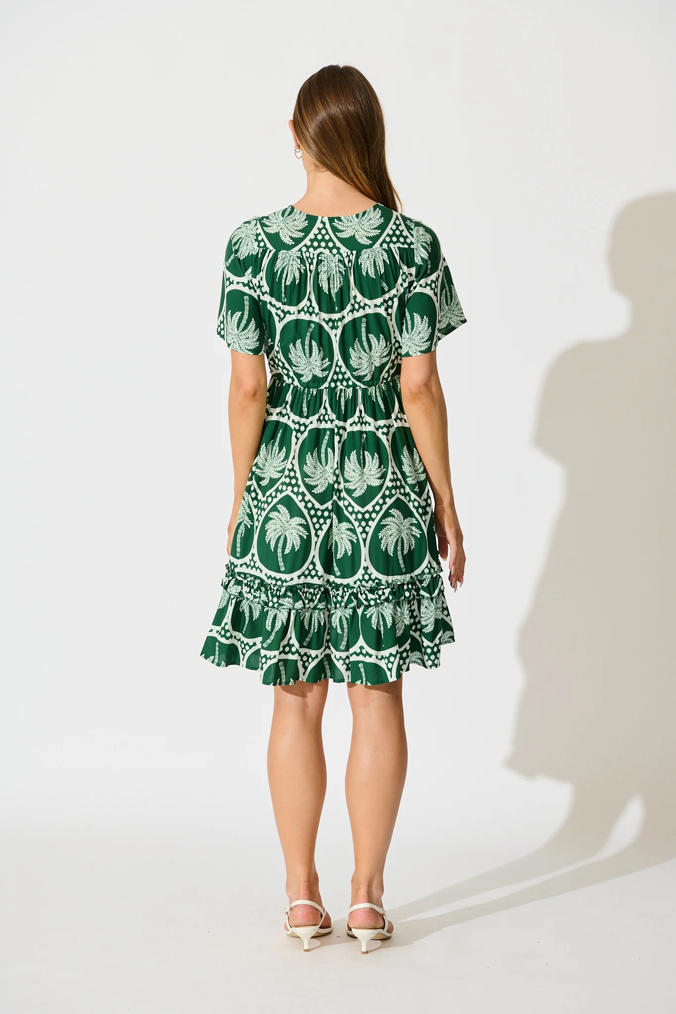 Tiley Dress in Green Palm Tree Tiles Print - Image 4