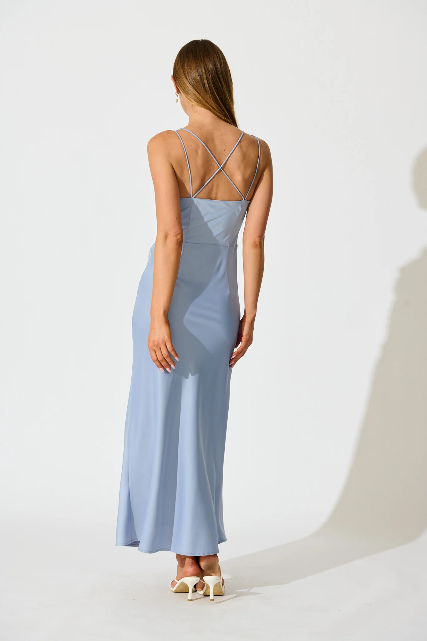 Timeless Whispers Maxi Dress in Ice Blue Satin - Image 13