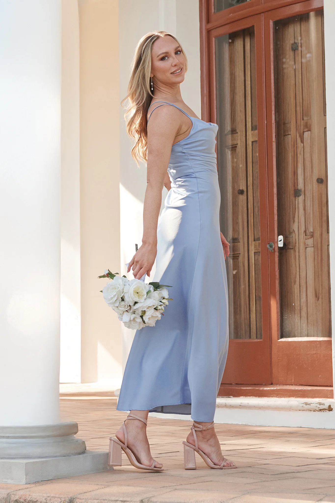 Timeless Whispers Maxi Dress in Ice Blue Satin - Image 6