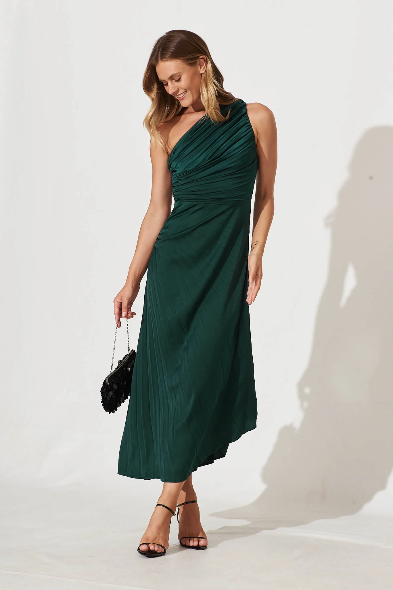 Toulon One Shoulder Maxi Dress In Emerald - Image 6