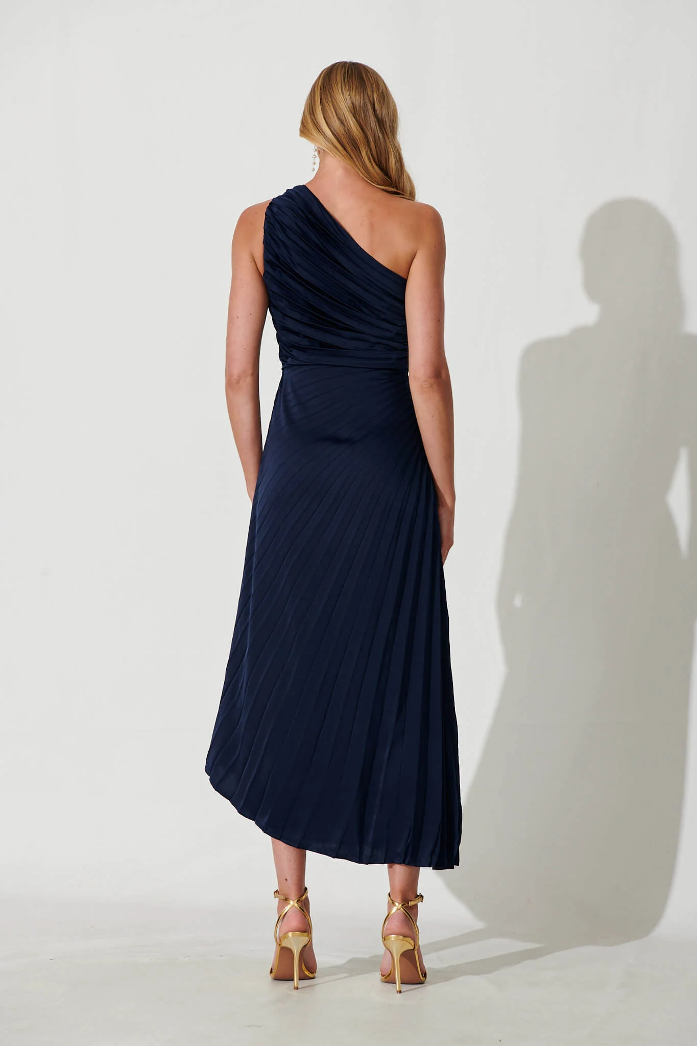 Toulon One Shoulder Maxi Dress In Navy - Image 4