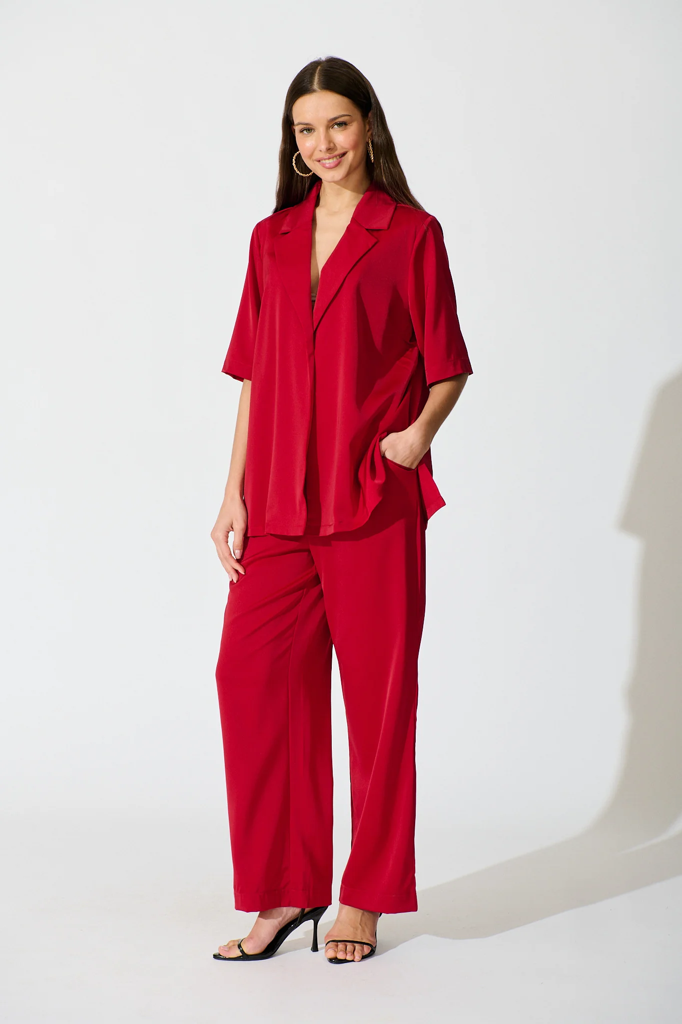 Trena Shirt in Red Satin - Image 5