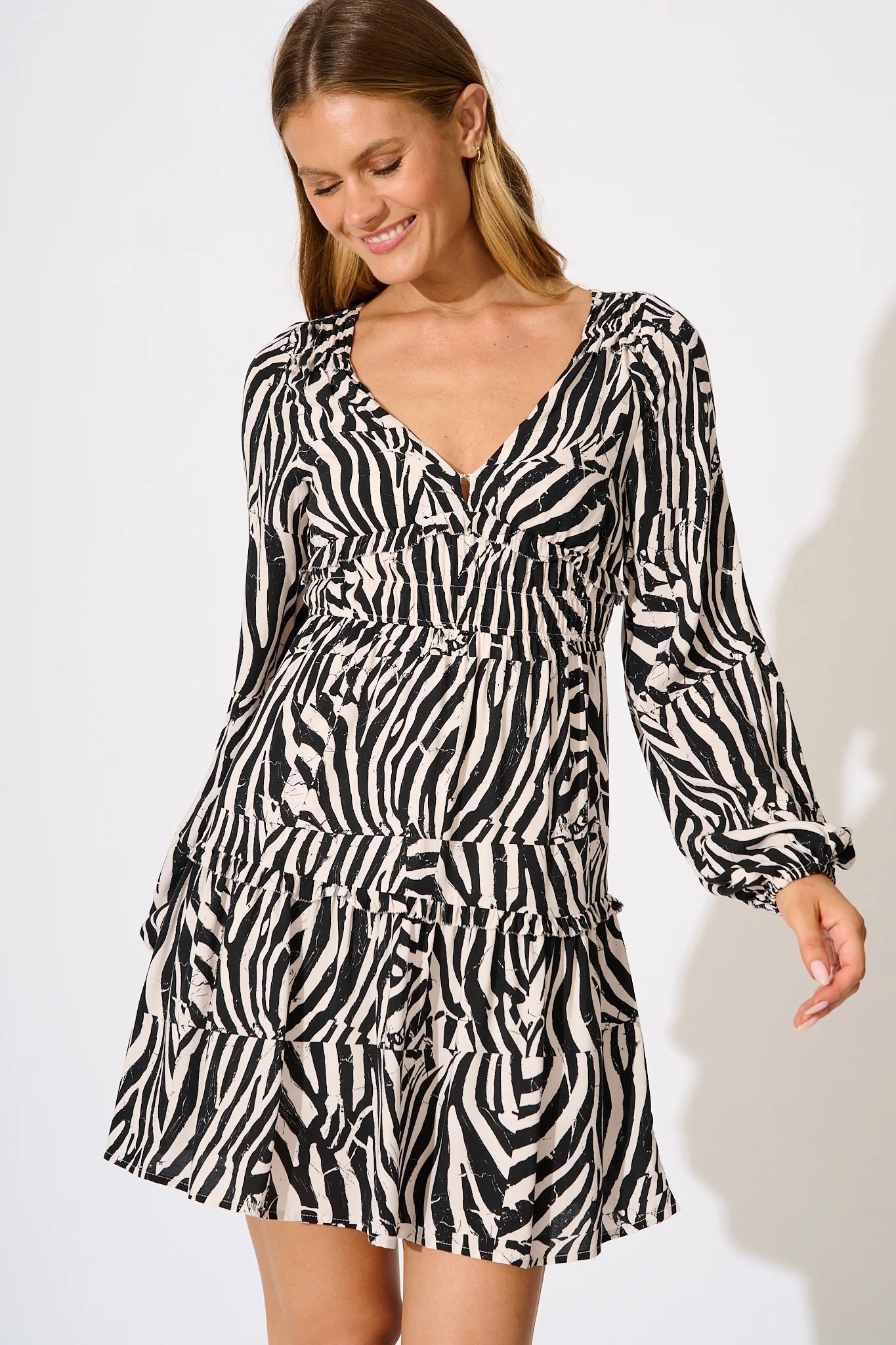 Trixie Dress in Black with Cream Print - Image 2