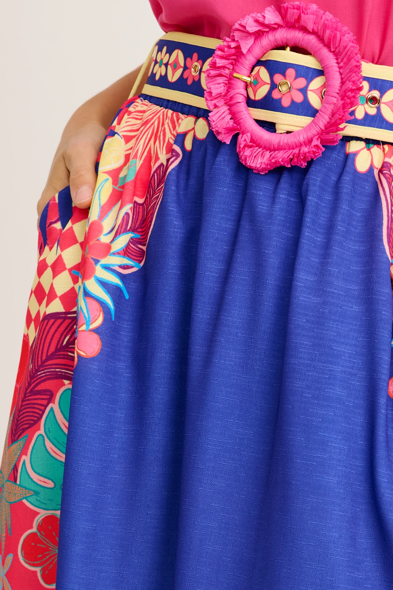 Tropic Drift Maxi Skirt in Blue with Multi Print Linen Blend - Image 13