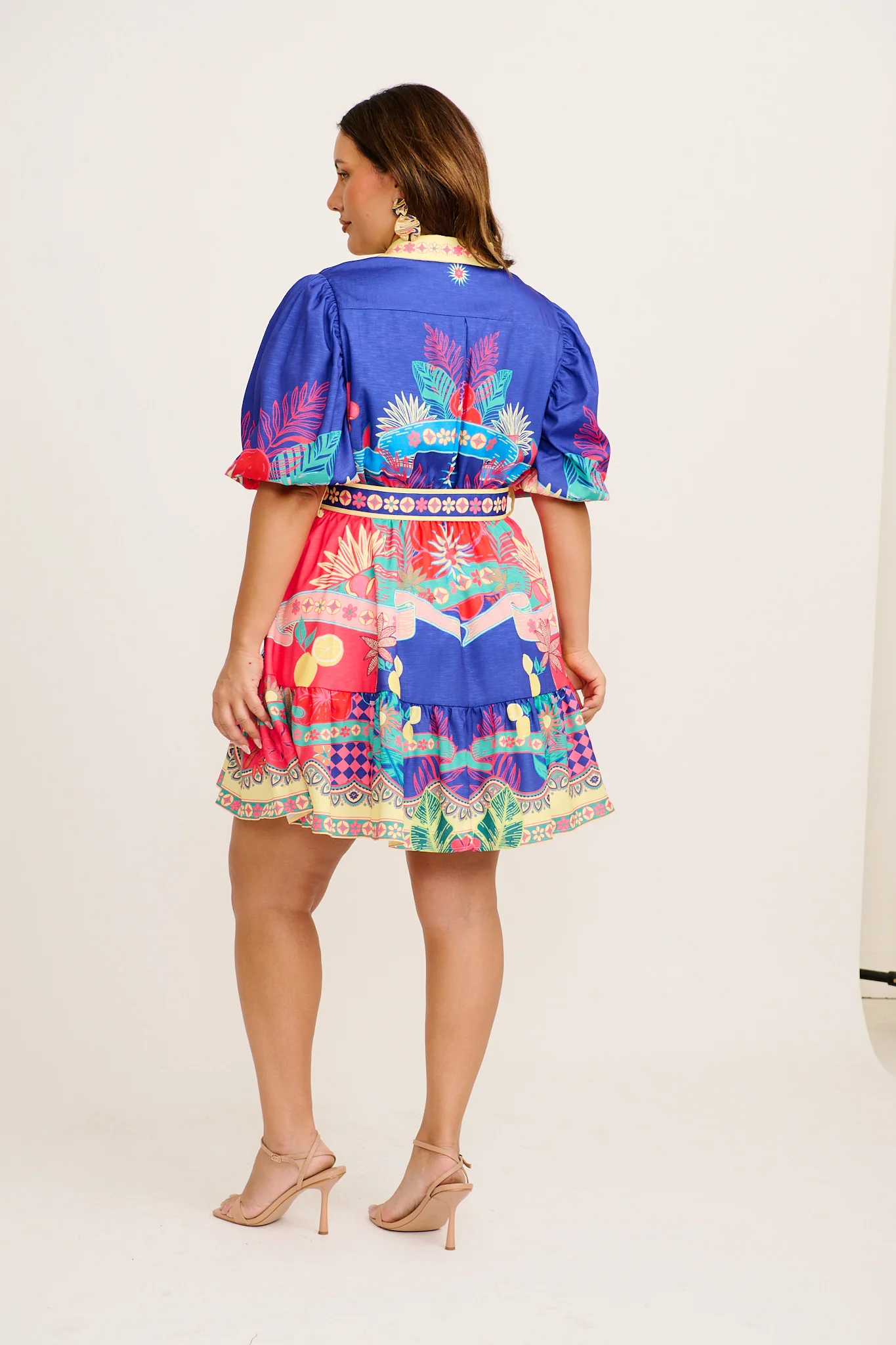 Tropic Haze Shirt Dress in Blue with Multi Print Linen Blend - Image 11