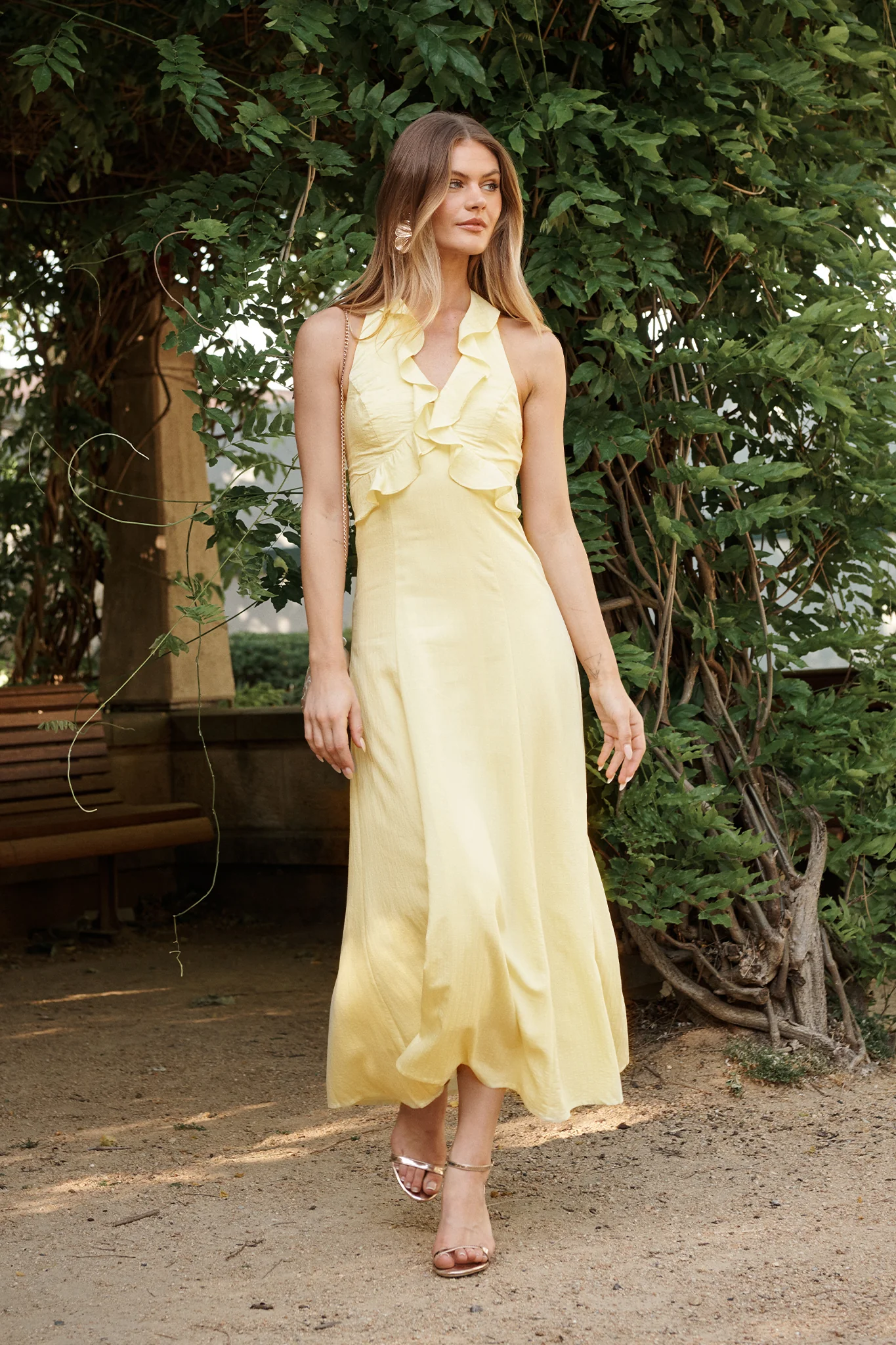 Twila Halter Neck Maxi Dress in Butter Yellow