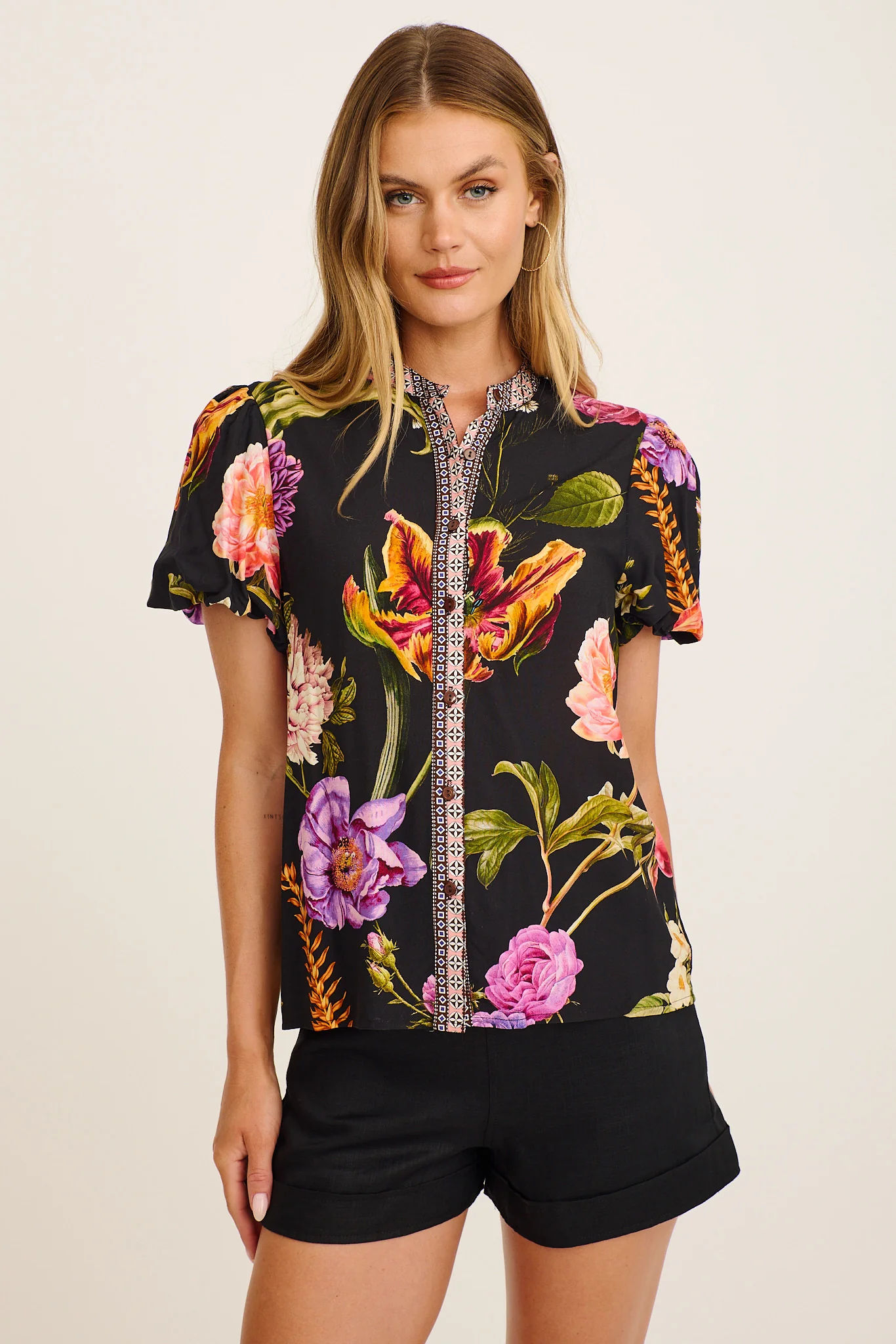 Twilight Luxe Top in Black with Multi Floral - Image 3