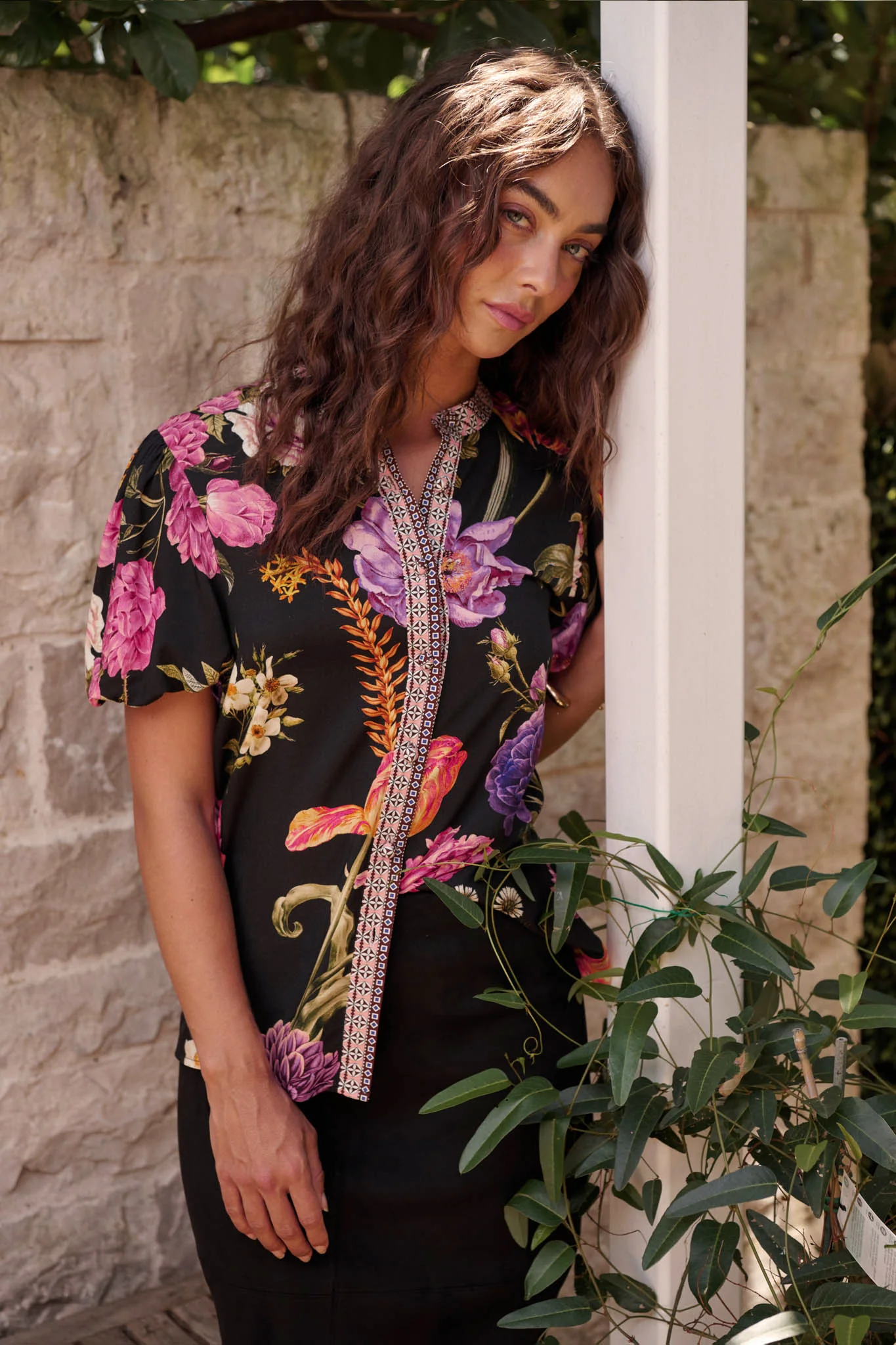 Twilight Luxe Top in Black with Multi Floral - Image 4