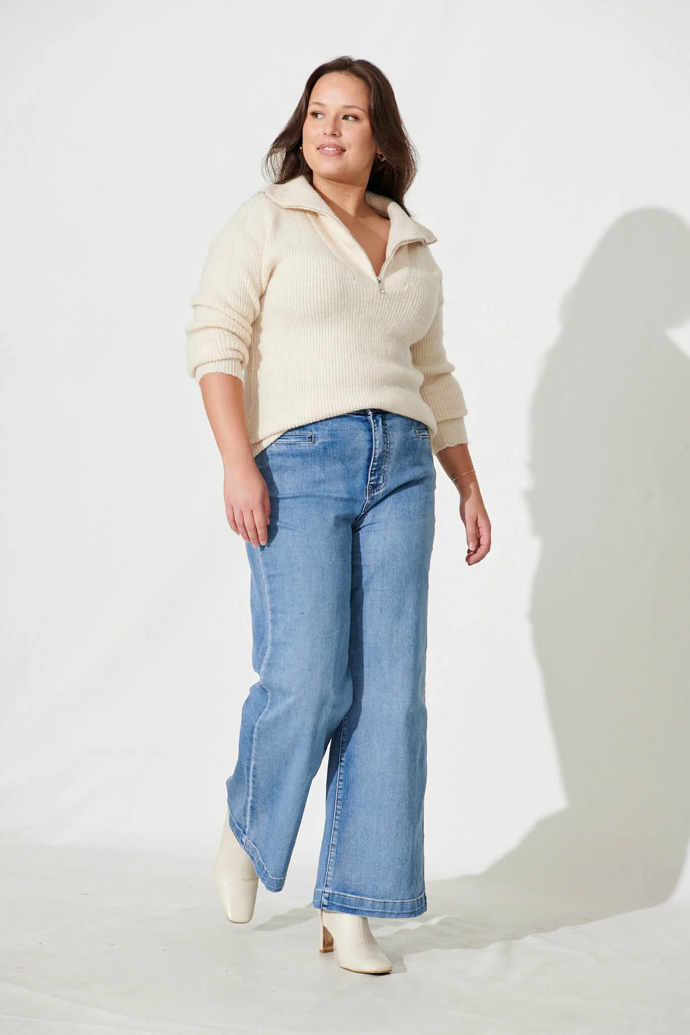 Uma Zip Athleisure Knit in Beige - Image 7