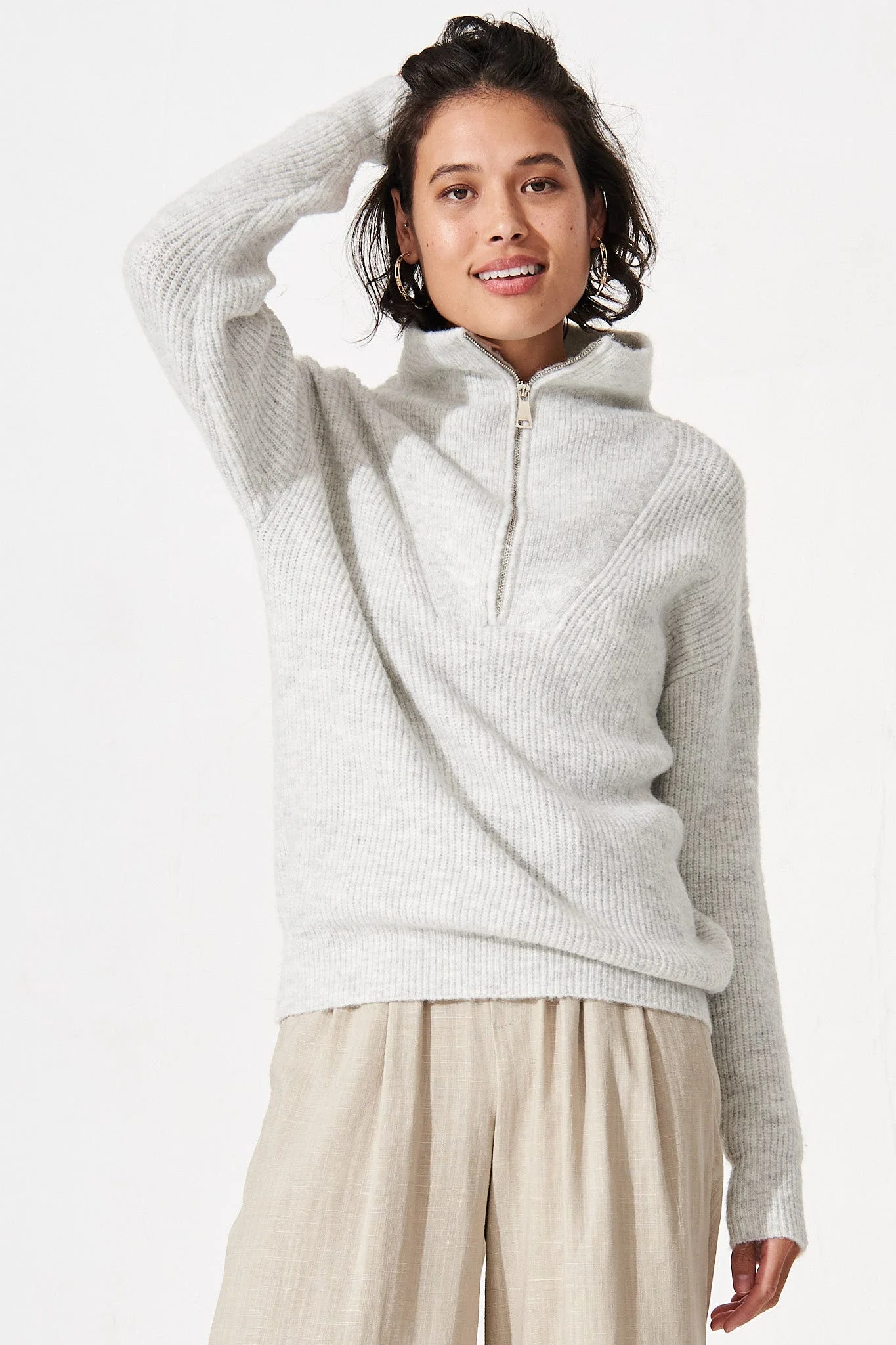 Uma Zip Athleisure Knit in Grey - Image 2