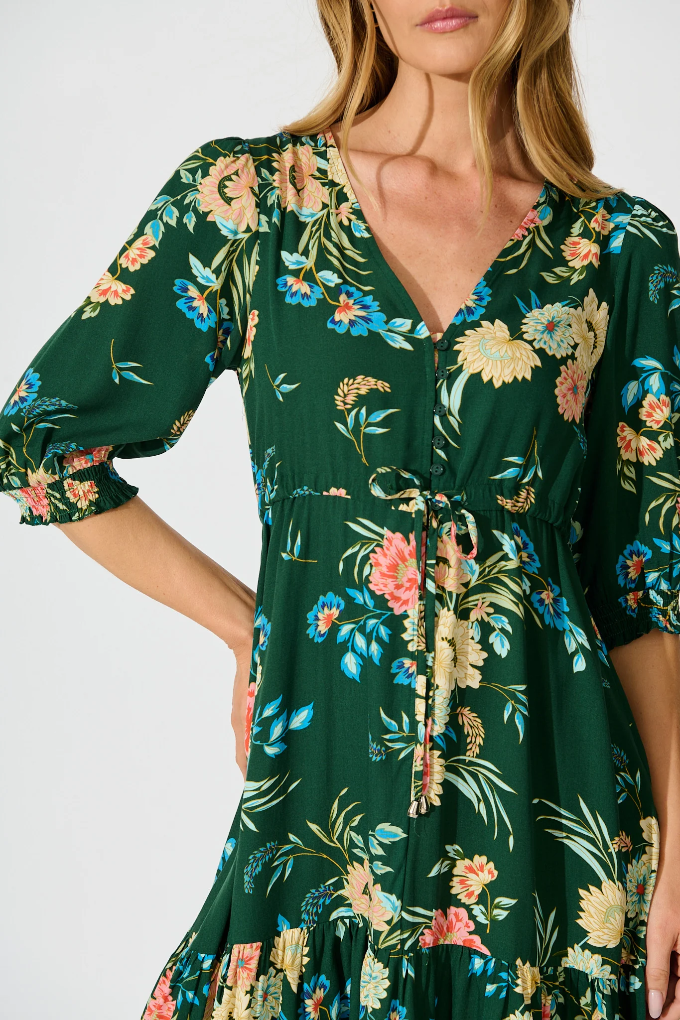 Undine Dress in Emerald with Multi Floral - Image 5