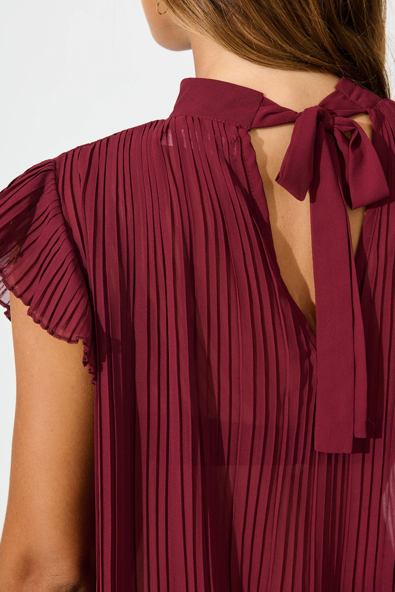 Vada Top in Wine Pleated Chiffon - Image 5