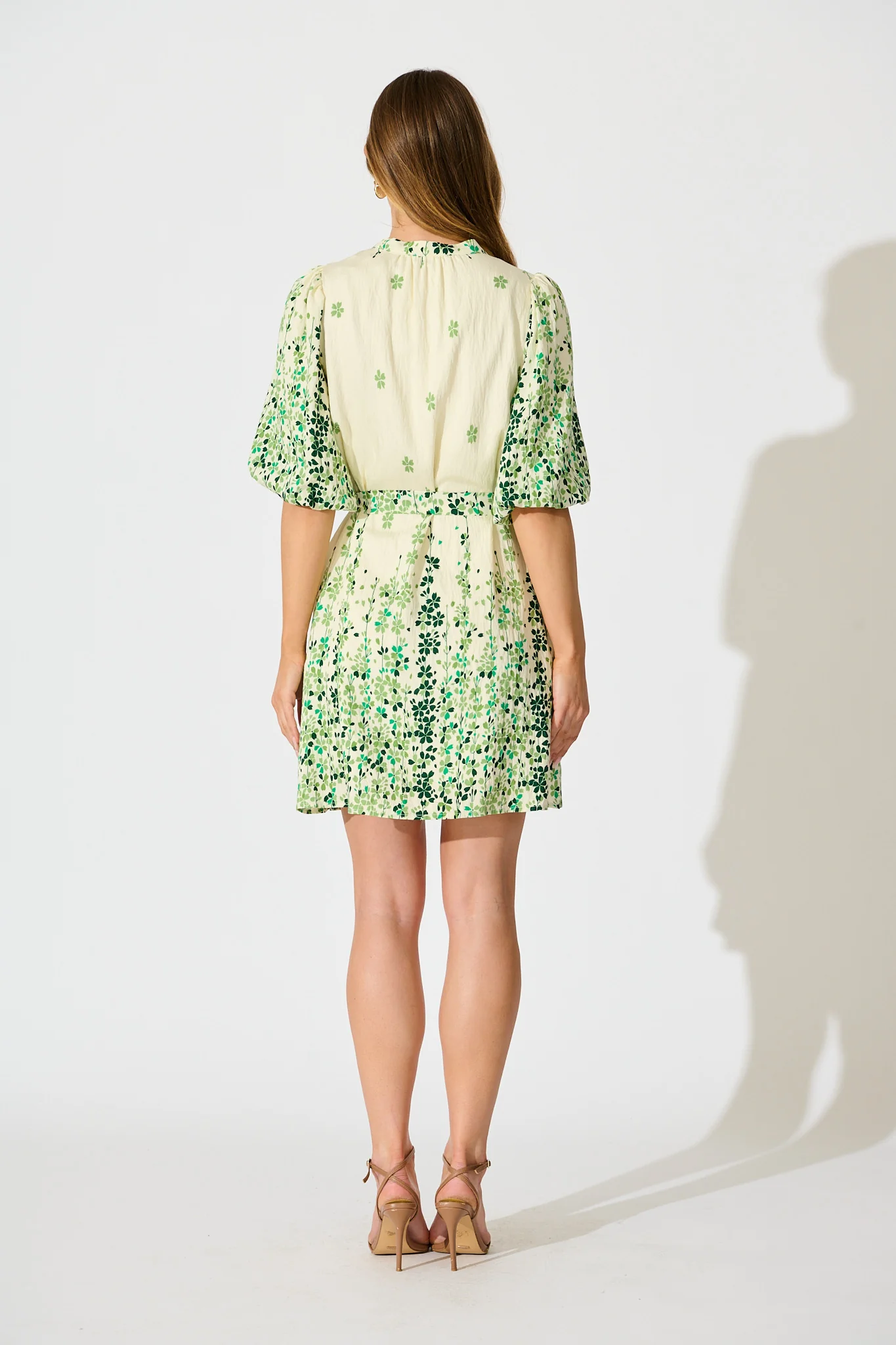Valara Dress in Cream with Green Floral - Image 4