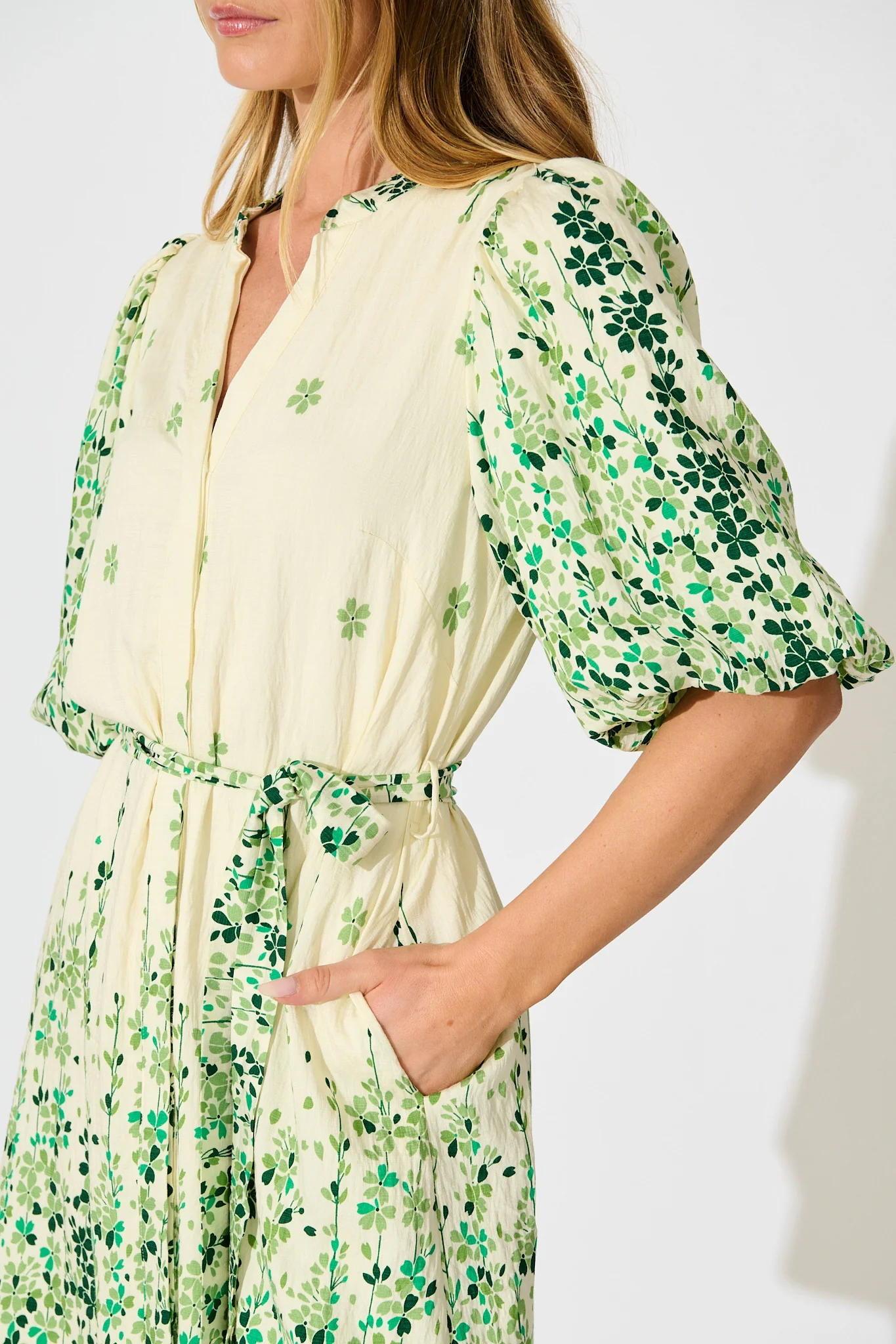 Valara Dress in Cream with Green Floral - Image 5