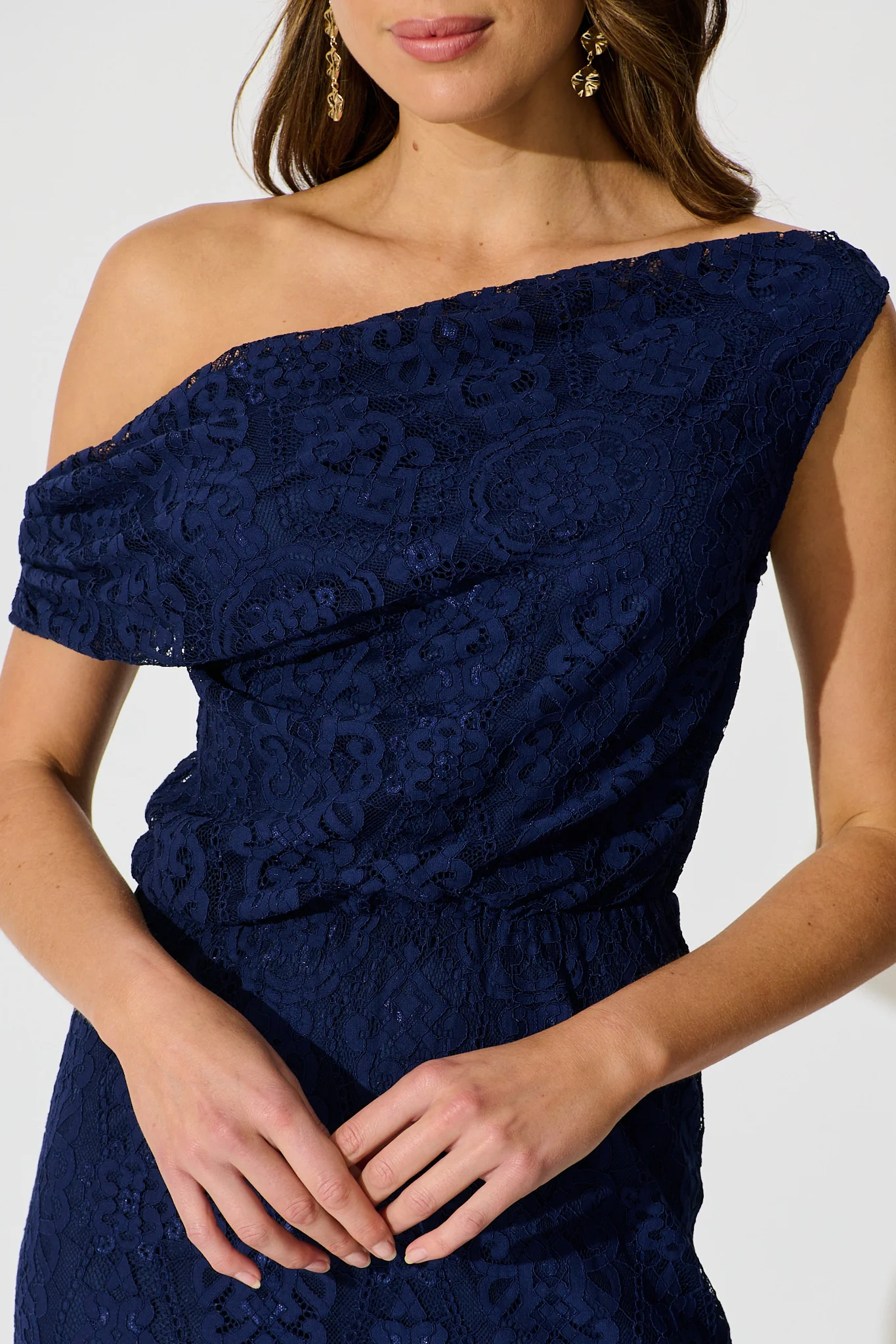Valencia Lace Midi Dress in Navy - Image 7