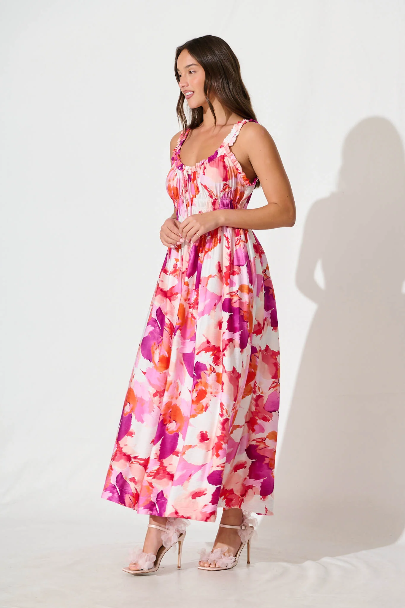 Valentina Maxi Sundress in White With Pink Multi Floral - Image 3