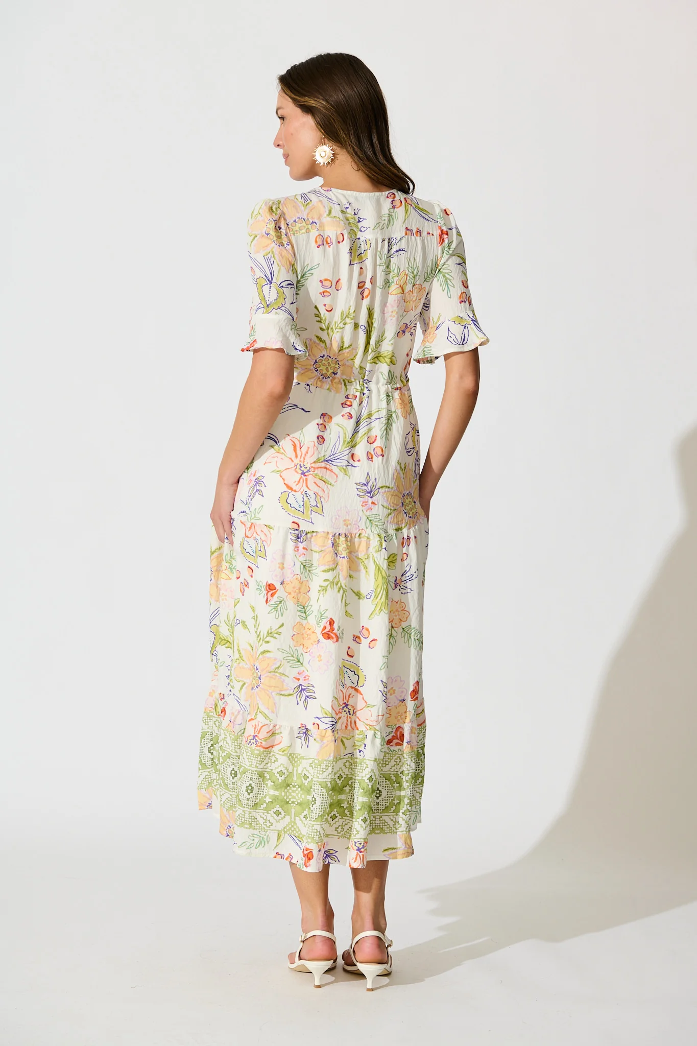 Valora Midi Dress in White with Multi Floral Print - Image 4