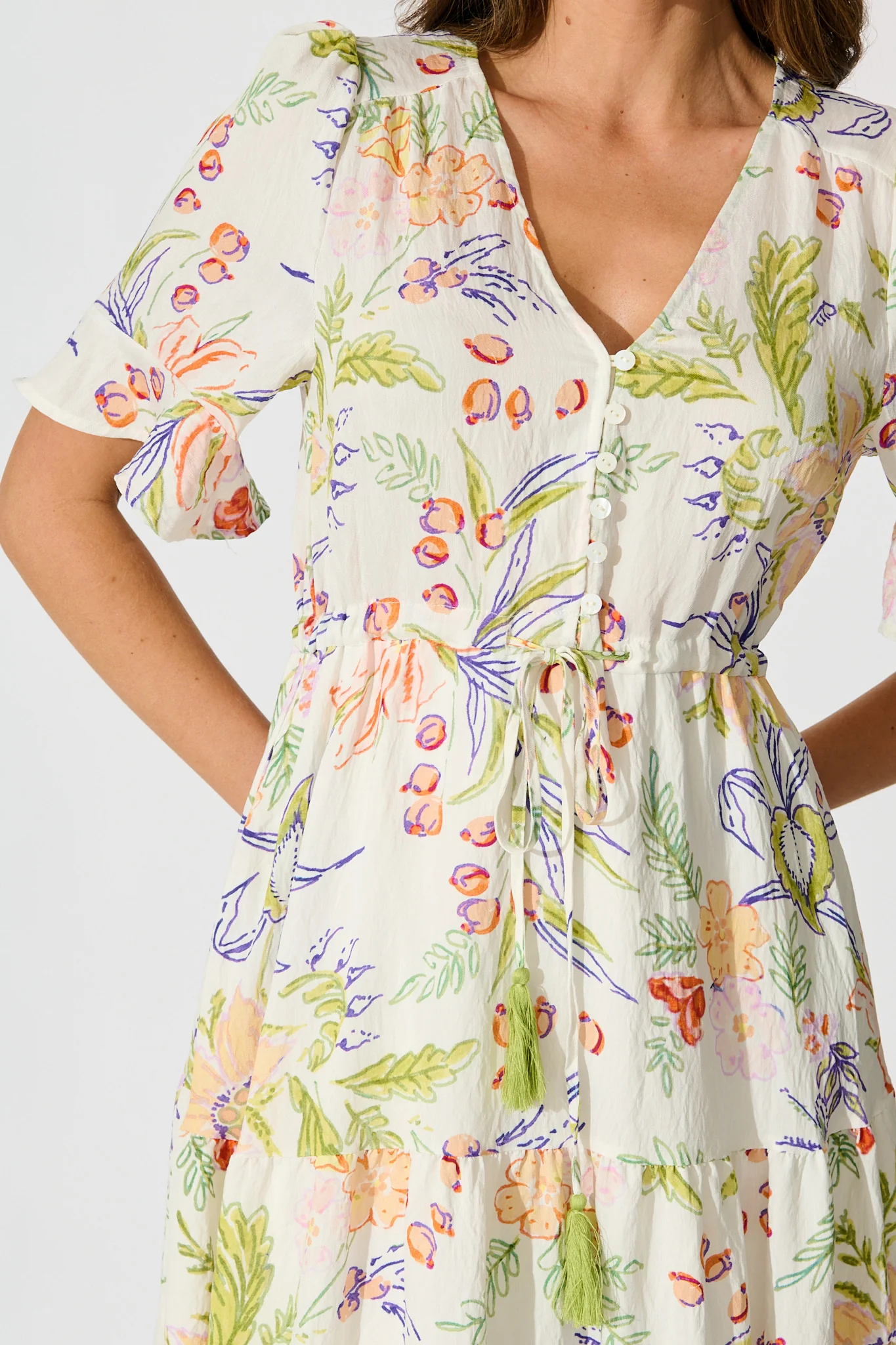 Valora Midi Dress in White with Multi Floral Print - Image 5