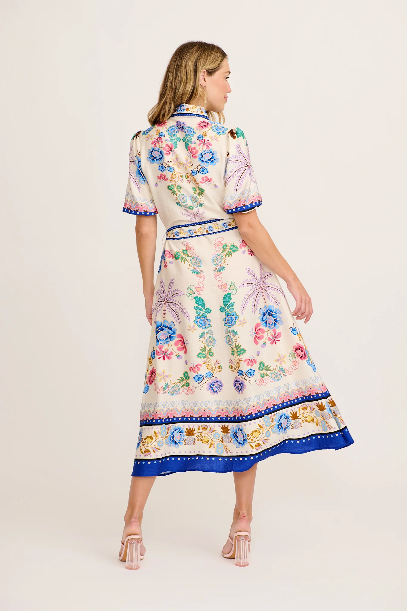 Vandal Maxi Shirt Dress in Cream and Multi Floral Linen Blend - Image 4